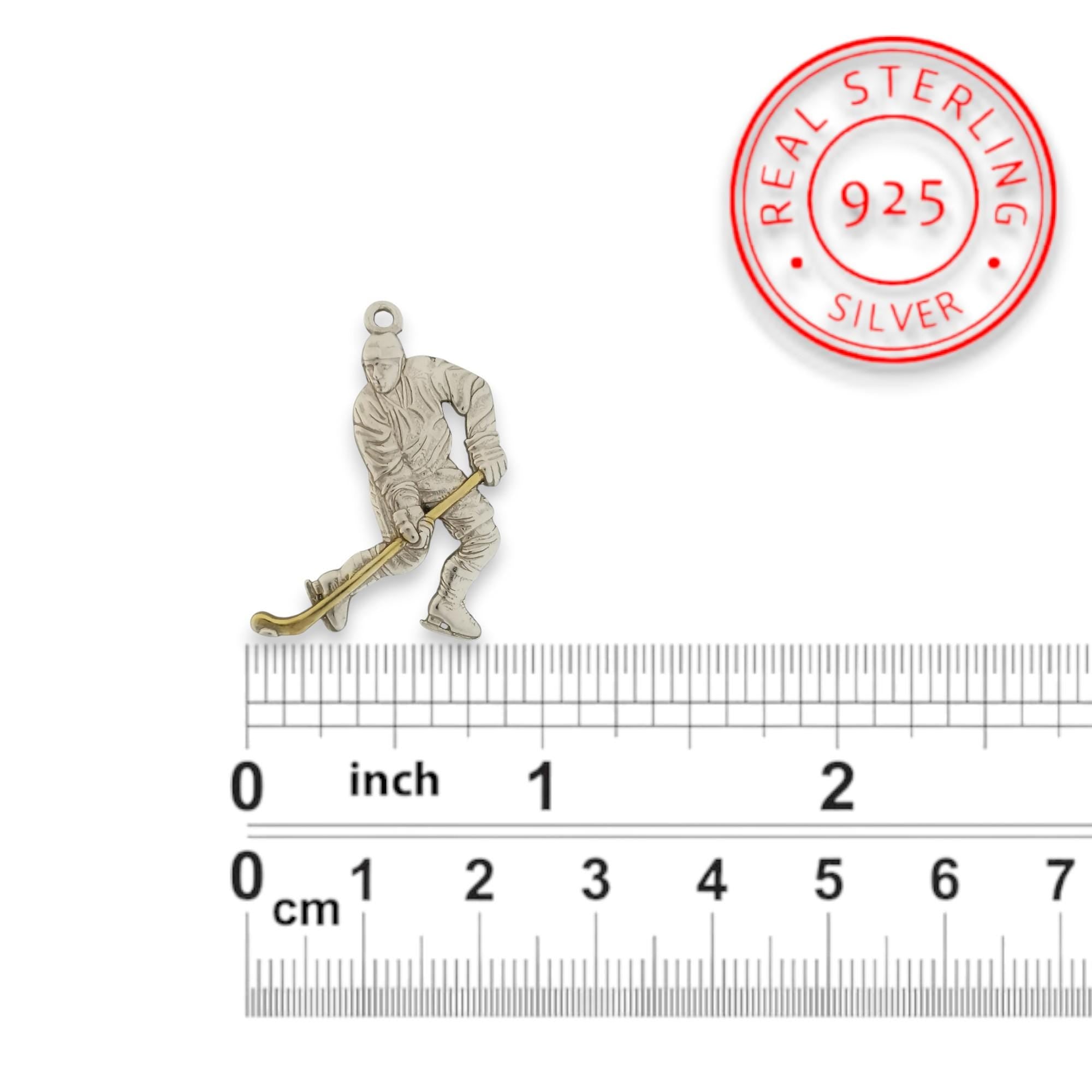 Ice Hockey Jewelry Pendant for Men – 925 Silver with Partial Gold Plating Gift Handcrafted Sports Accessory for Players and Coaches Necklace