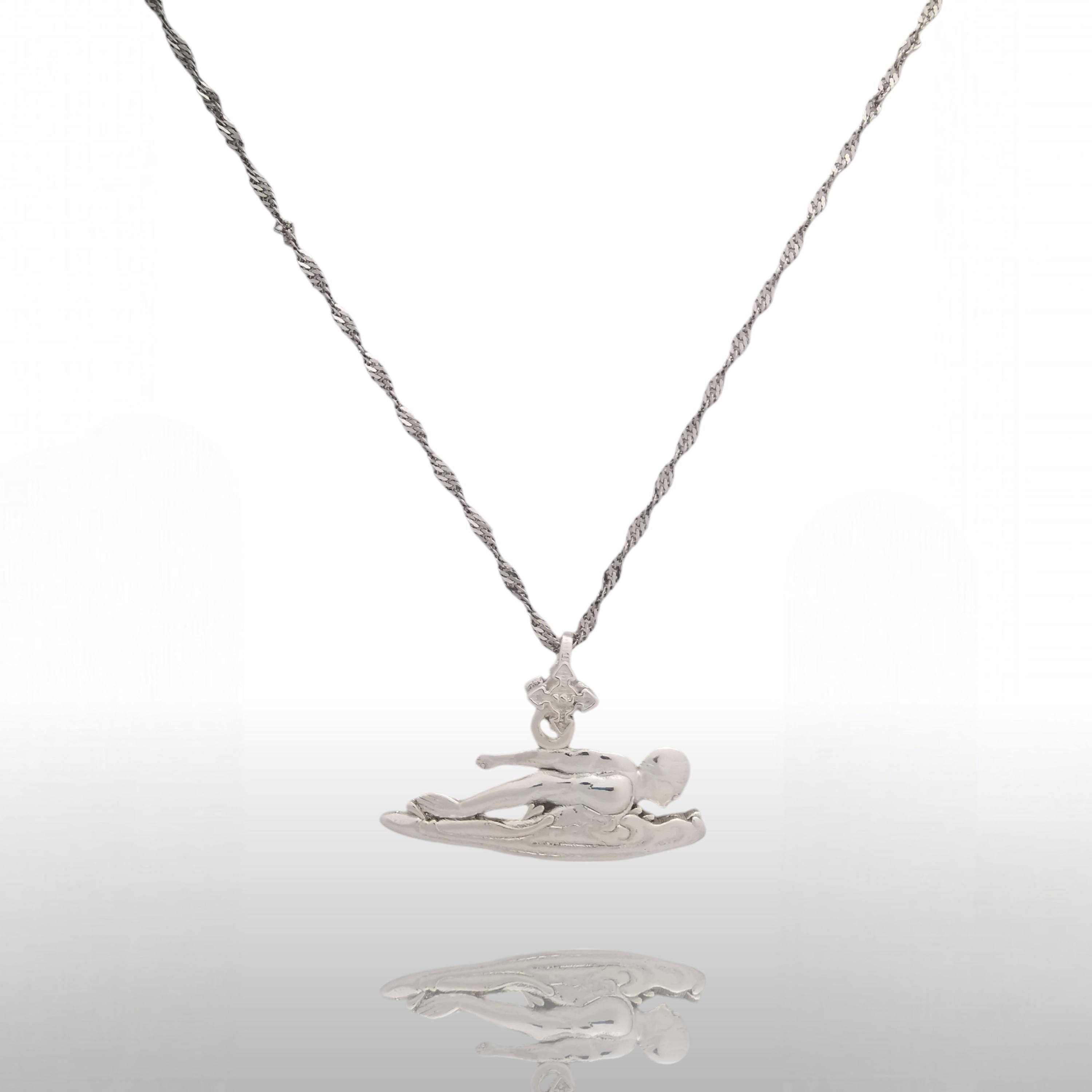 Swimming Jewelry Pendant for Men – Classic 925 Silver Gift – Sports Accessory for Freestyle Swimmers and Teen Boys – Necklace