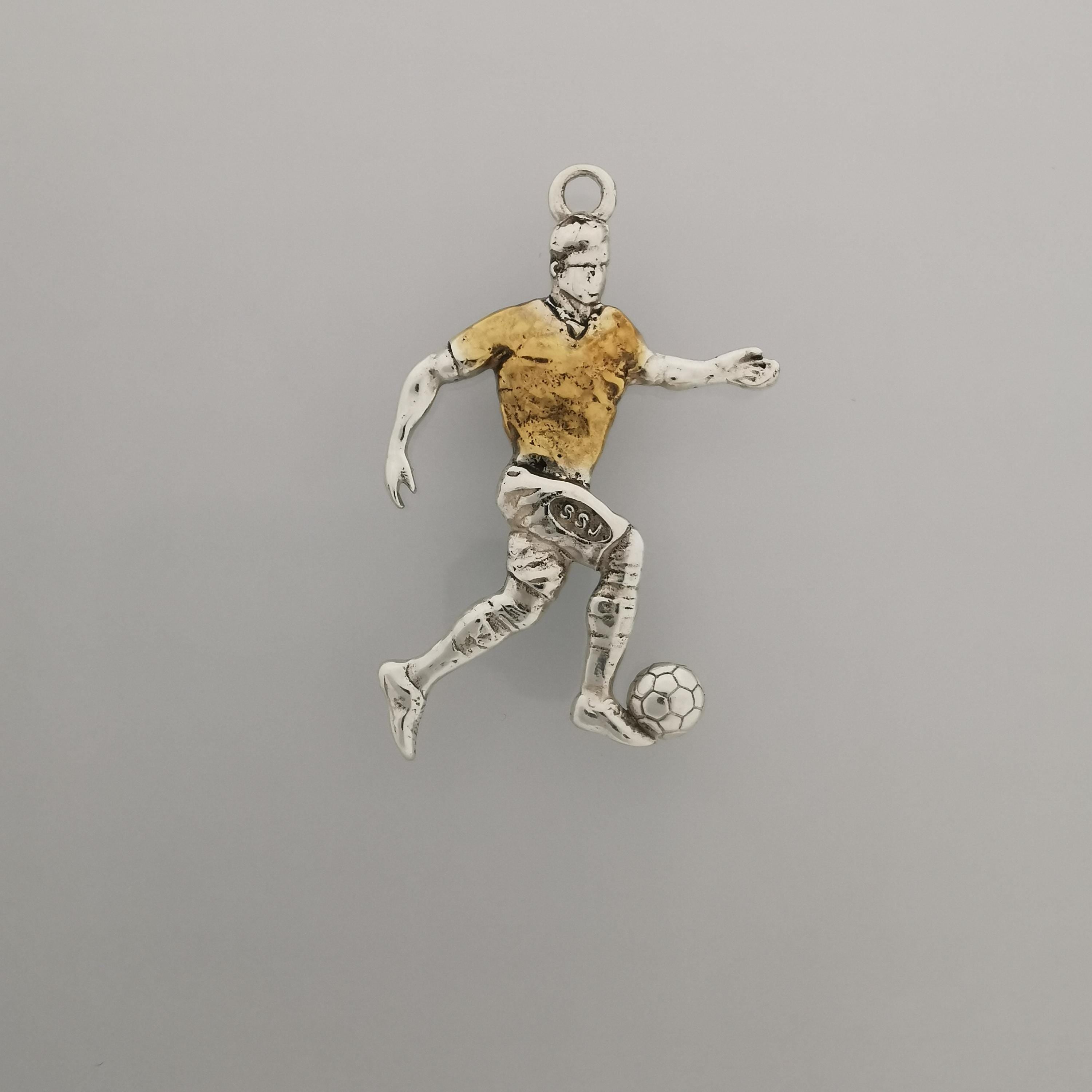 Football (Soccer) Pendant for Men – 925 Silver with Partial Gold Plating Jewelry Gift – Handcrafted Sports Charm for Players, Necklace