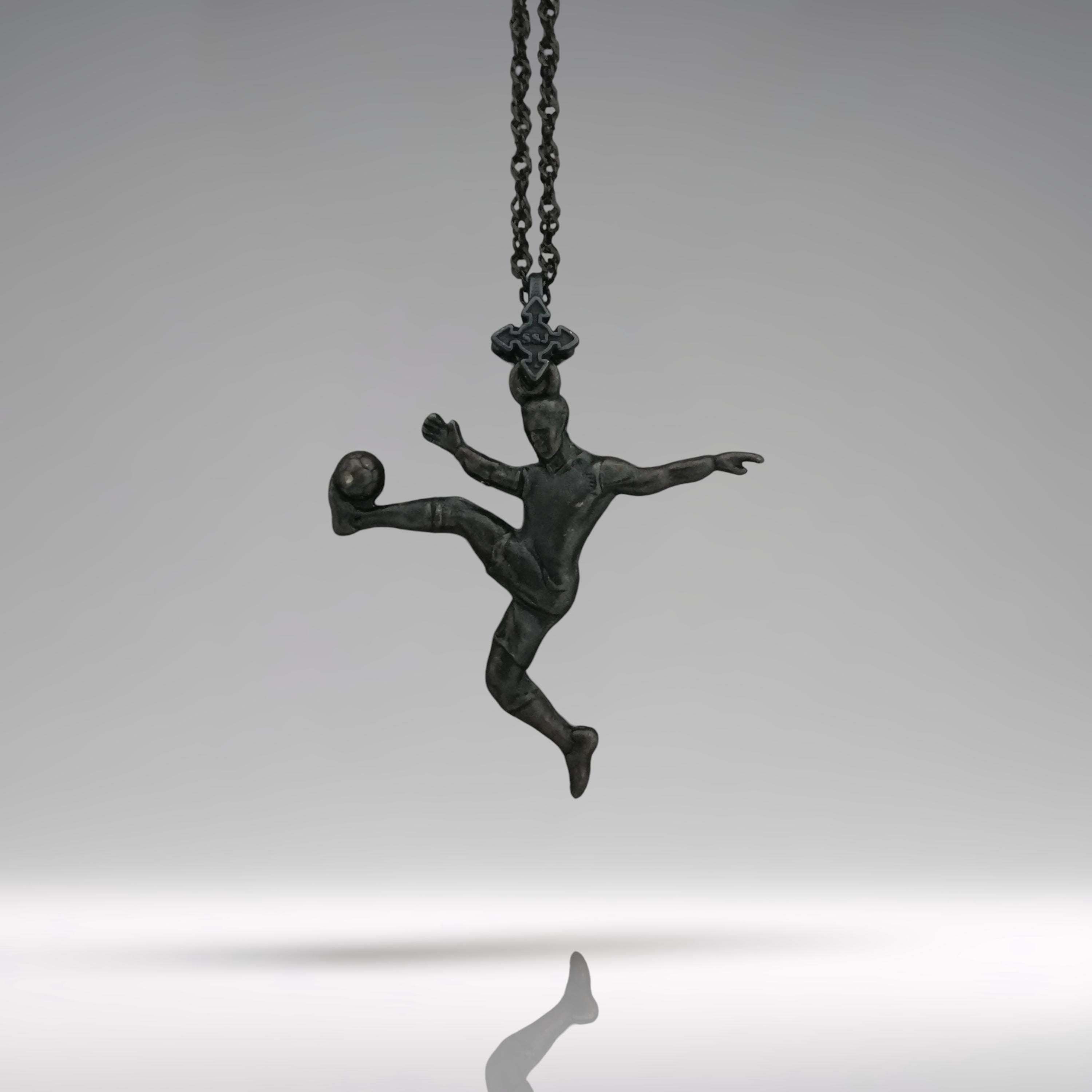 Football Soccer Jewelry Pendant for Men – Oxidized Black 925 Silver Gift – Sports Accessory for Teen Boys and Players – Necklace
