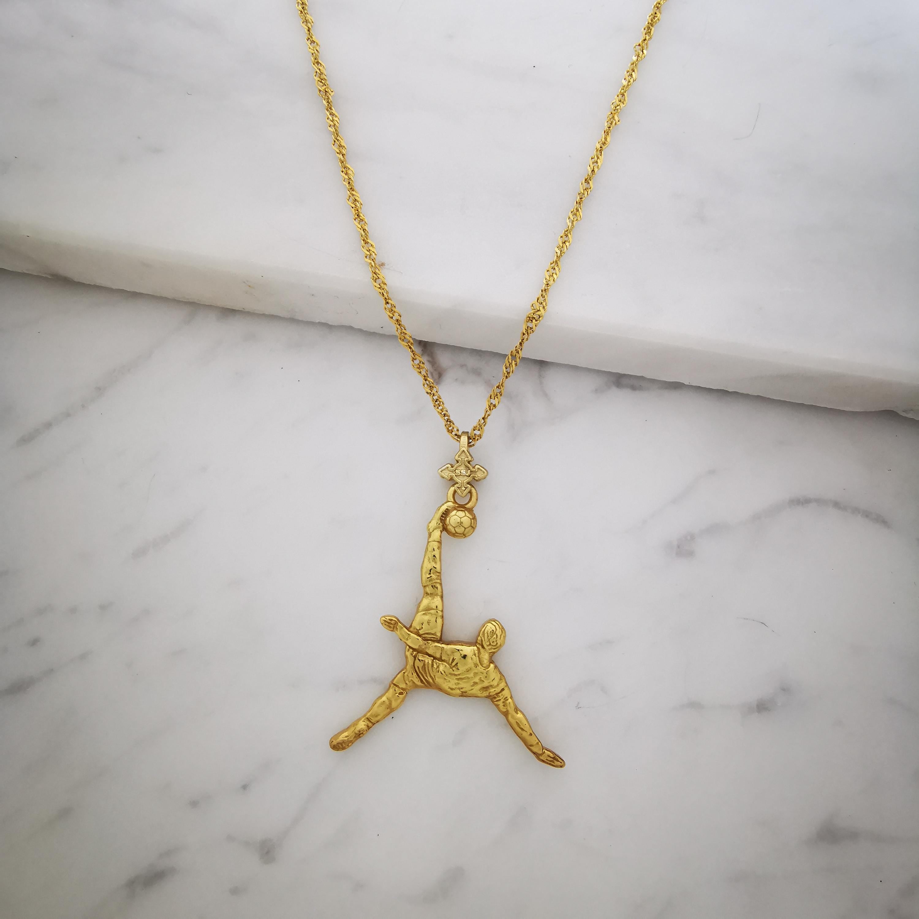 Football (Soccer) Jewelry Pendant for Men – Gold-Plated 925 Silver Gift – Bicycle Kick Sport Charm – Necklace