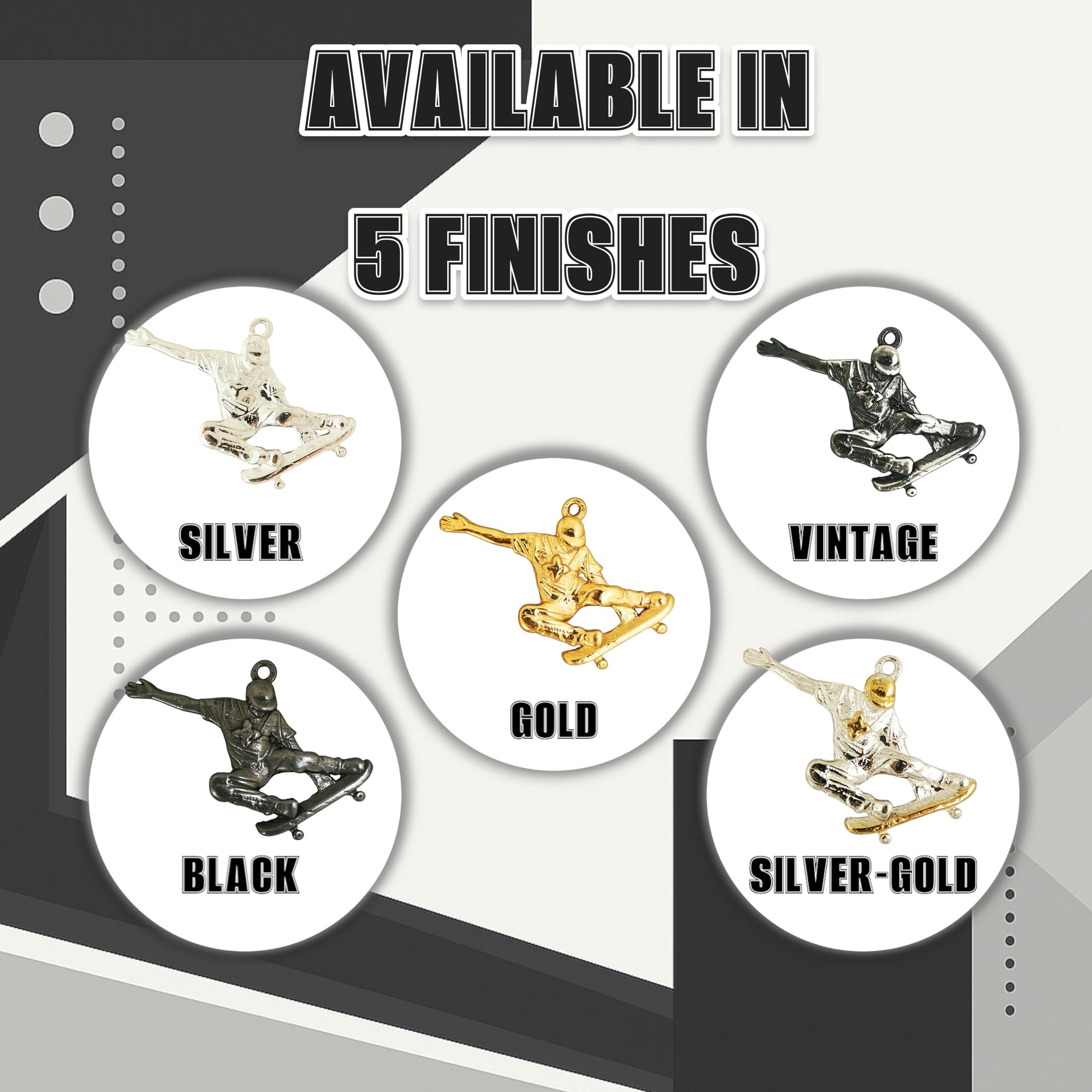 Skateboard Jewelry Pendant for Men and Teen Boys – Gold-Plated 925 Silver Gift – Streetwear Sports Accessory for Skaters – Necklace