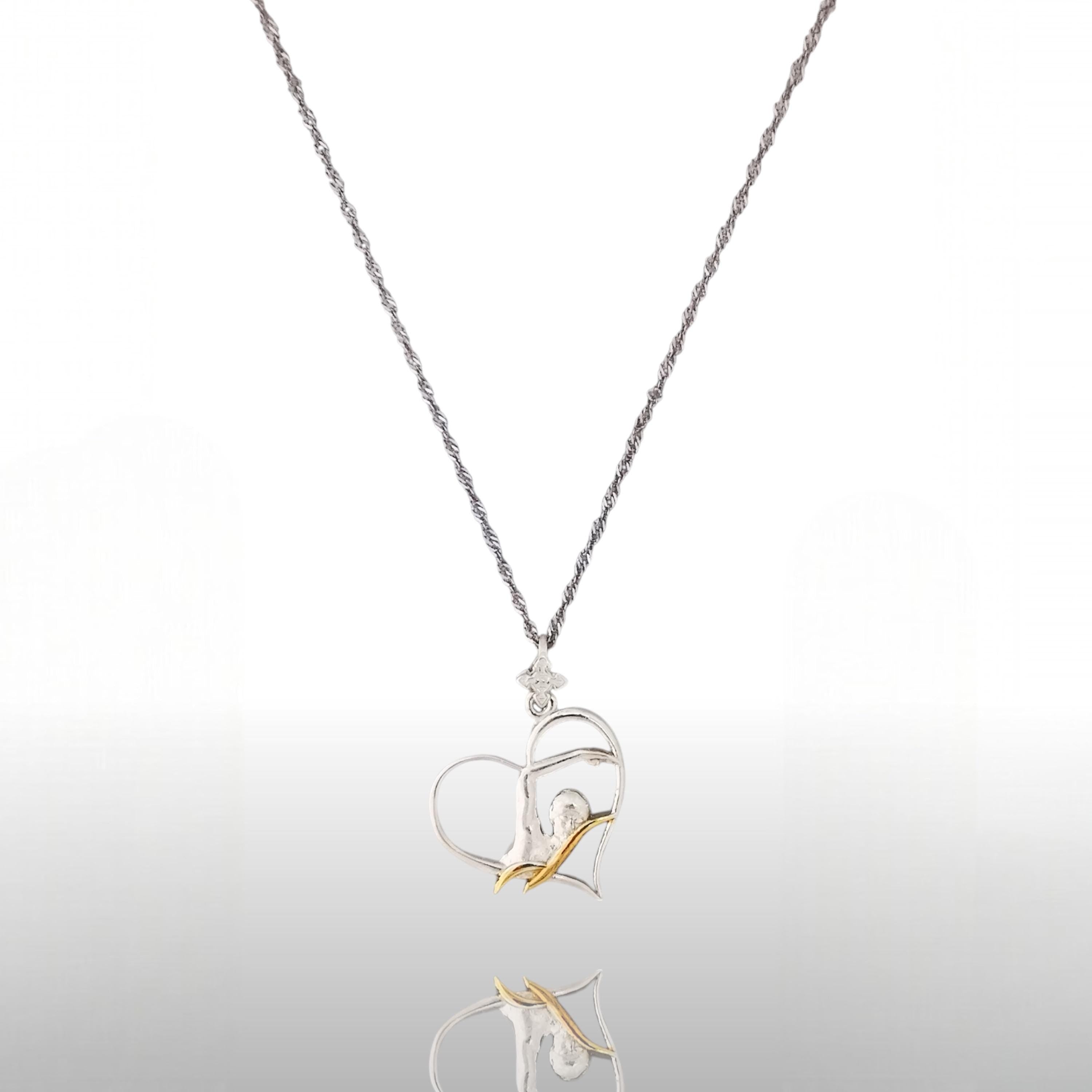 Swimmer Heart Jewelry Pendant for Women – Silver with Partial Gold Plating 925 Gift, Sporty Accessory for Swimmers and Teen Girls – Necklace