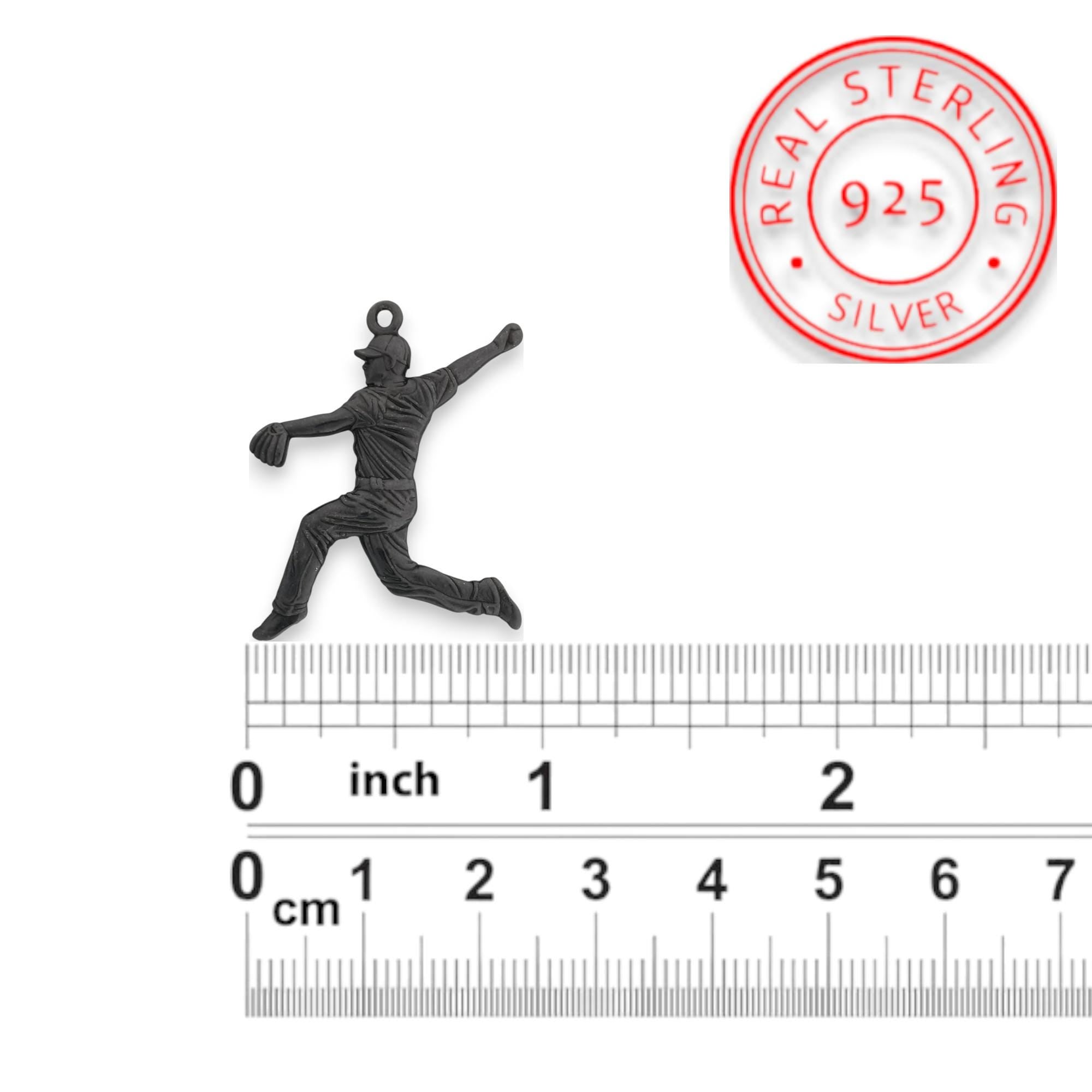 Baseball Jewelry Pendant for Men – Oxidized Black 925 Silver Gift – Handcrafted Sport Charm for Players & Pitchers – Necklace