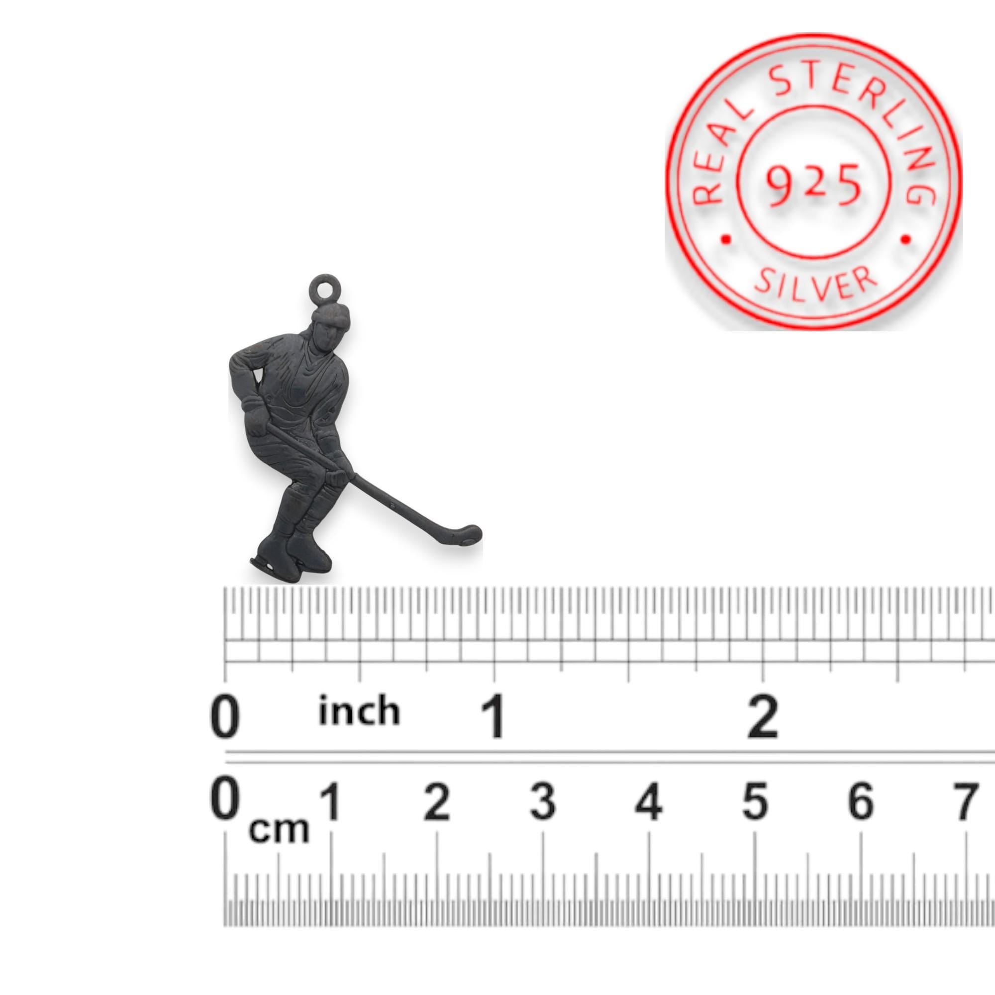 Ice Hockey Jewelry Pendant for Men – Oxidized Black 925 Silver Gift – Handcrafted Sport Charm for Players – Necklace