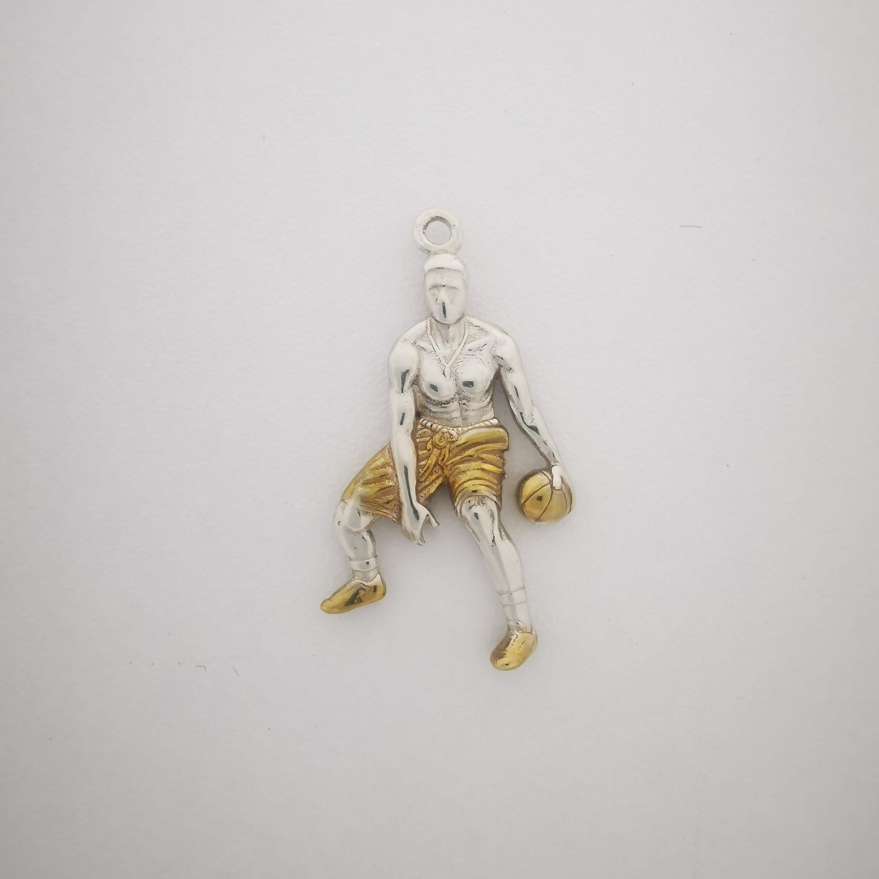 Basketball Jewelry Pendant for Men, Silver with Partial Gold Plating 925 Gift, Two-Tone Sports Accessory for Players and Collectors Necklace