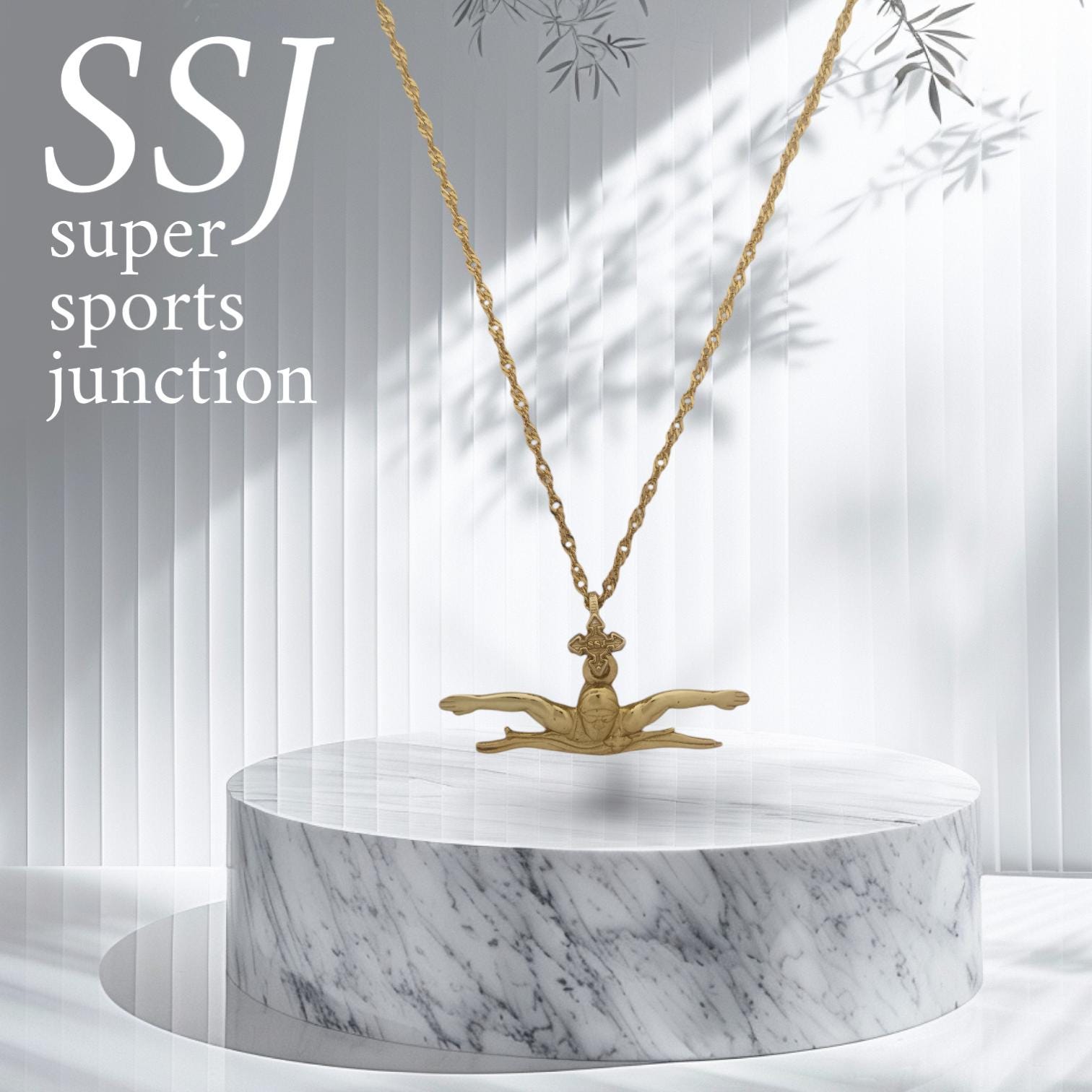 Swimming Jewelry Pendant for Men and Teen Boys – Gold-Plated 925 Silver Gift – Sports Accessory for Butterfly Stroke Swimmers – Necklace