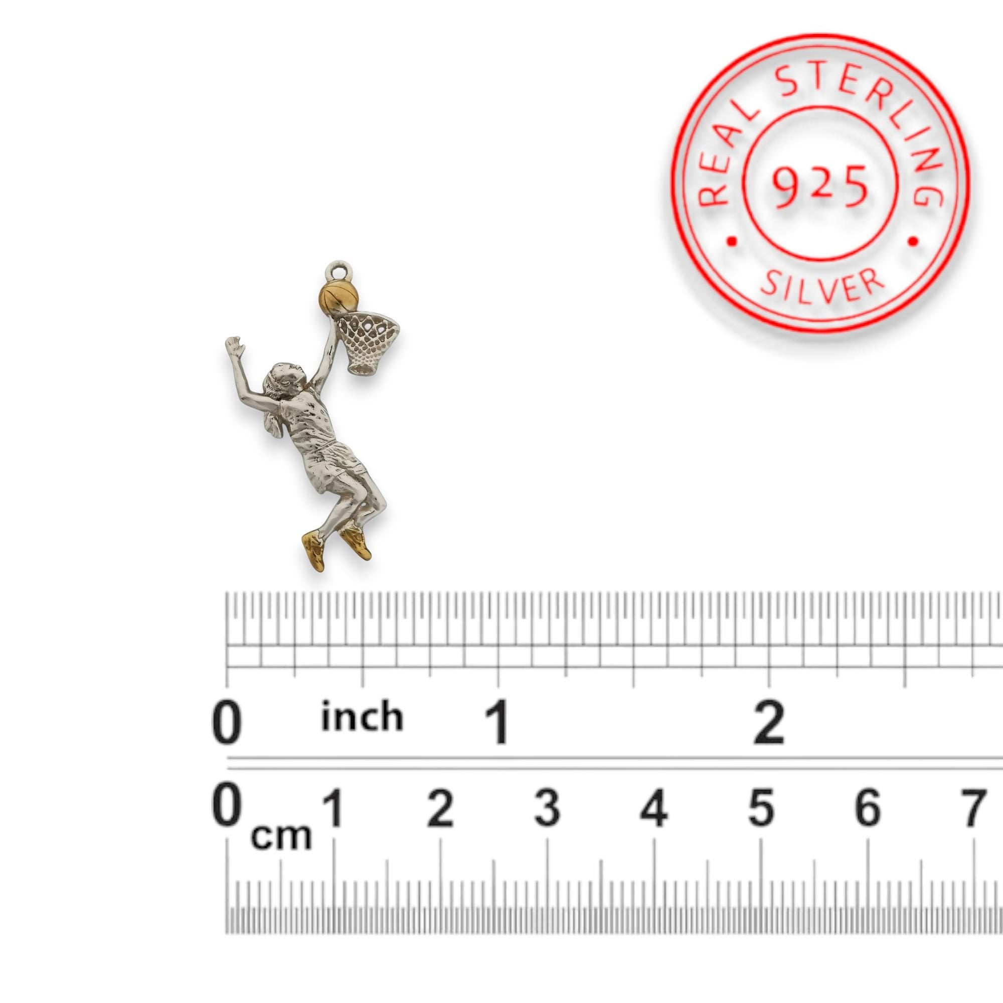 Basketball Jewelry Pendant for Women – 925 Silver with Partial Gold Plating Gift – Handcrafted Sports Charm for Athletes – Necklace