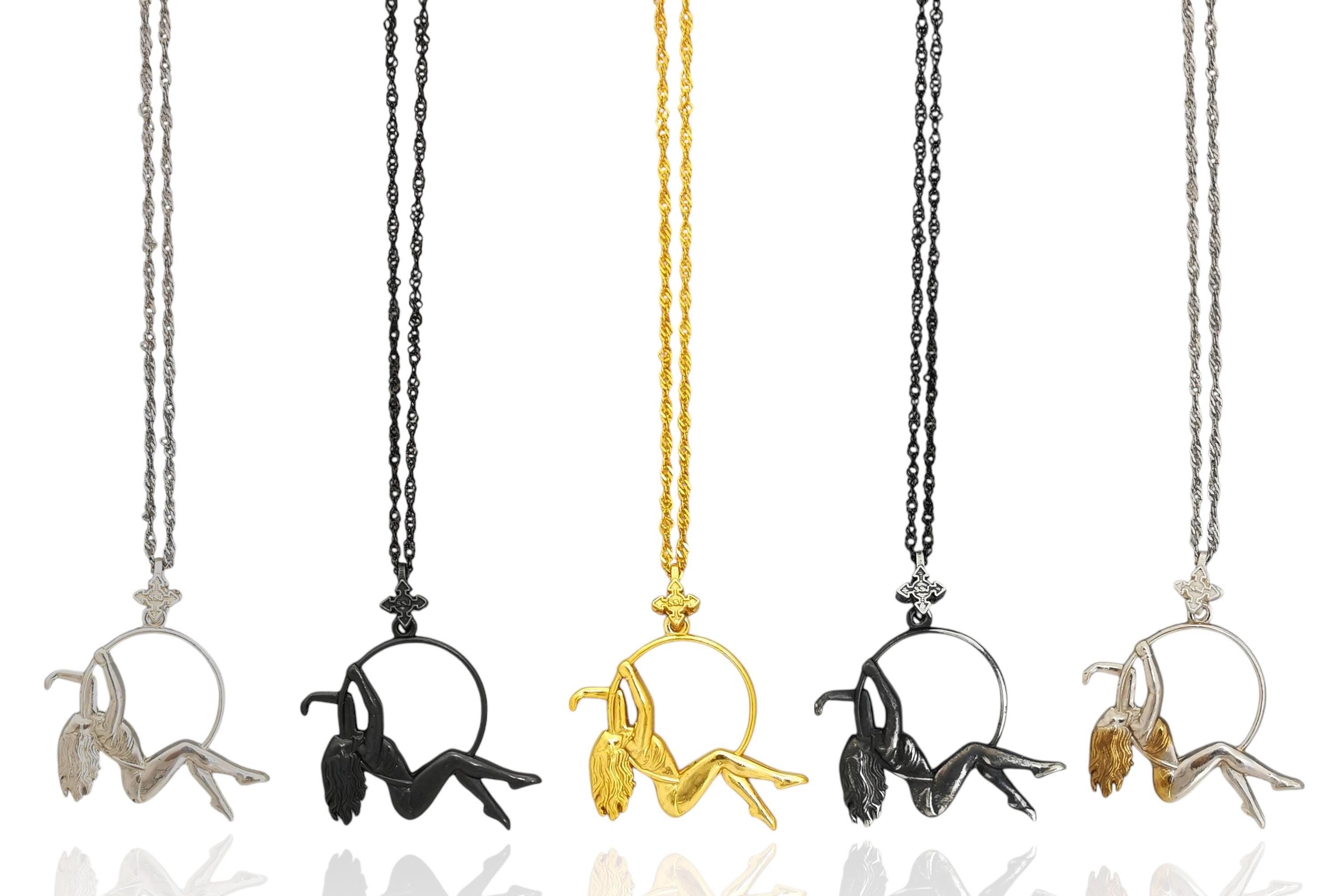 Aerial Hoop Jewelry Pendant for Women – Vintage Style 925 Silver Gift – Artistic Sports Accessory - Necklace for Dancers and Aerial Artists