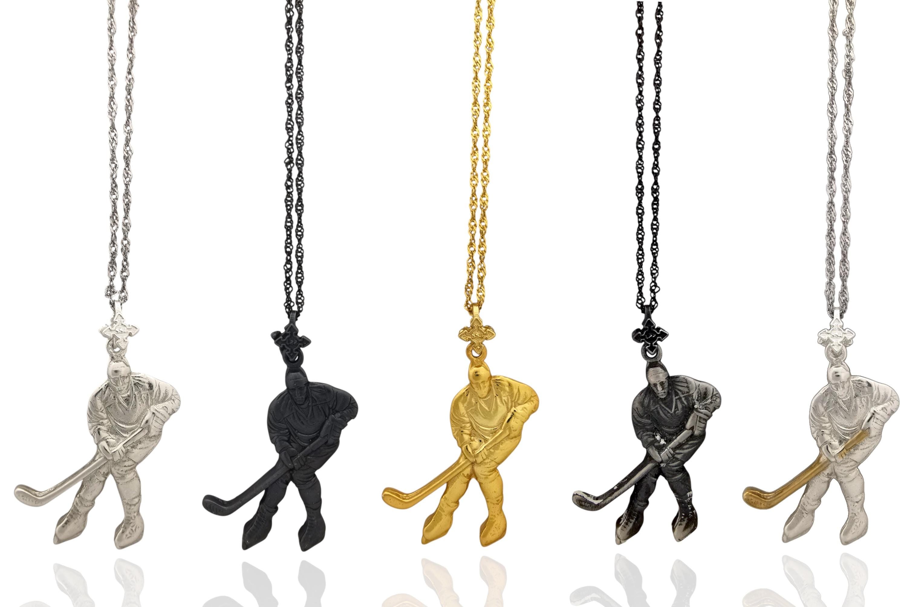 Ice Hockey Jewelry Pendant for Men – 925 Silver with Partial Gold Plating – Handcrafted Sport Charm for Players – Necklace