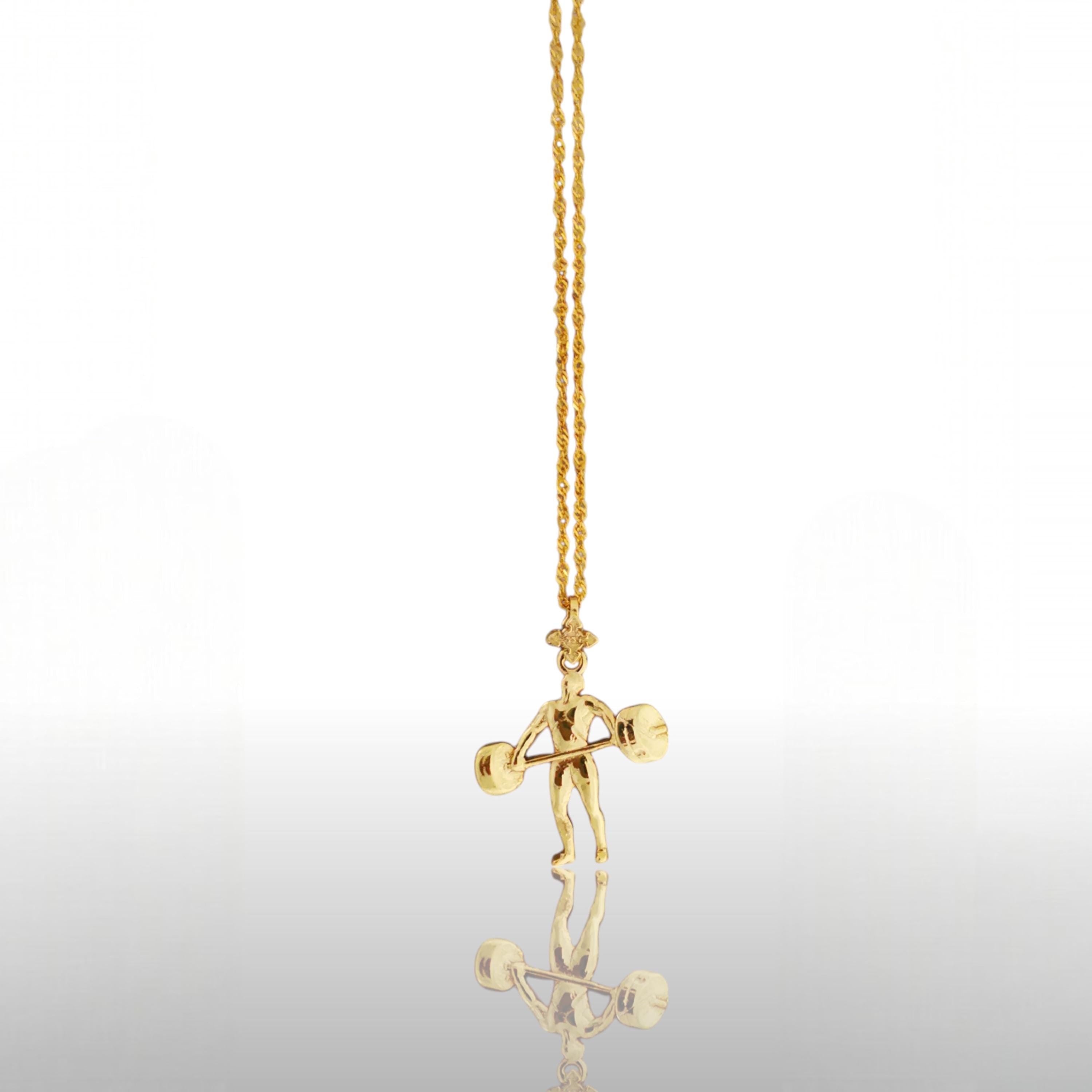 Gold-Plated Weightlifting Pendant Necklace - Mens Gym Charm for Bodybuilders