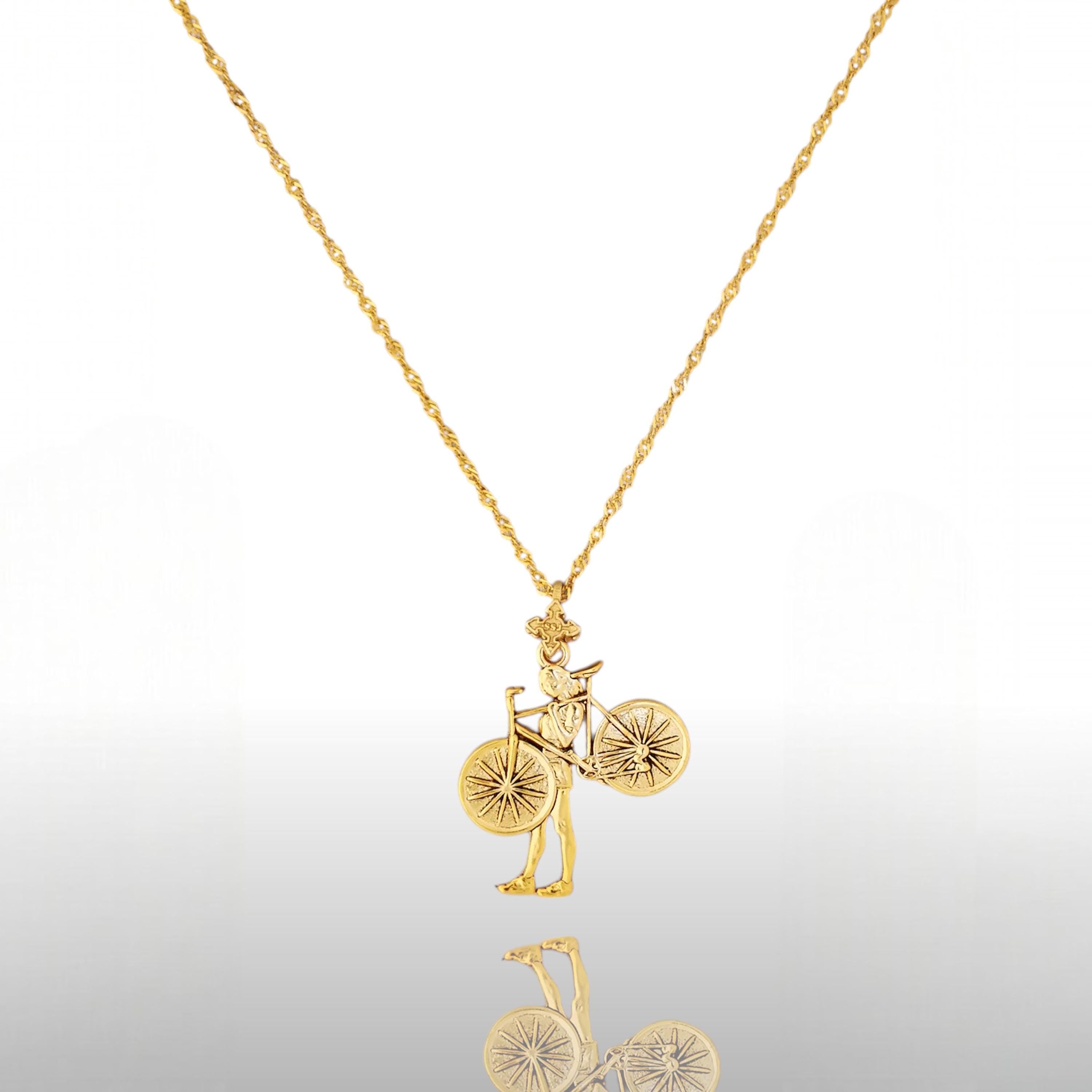 Cycling Jewelry Pendant for Women – Gold-Plated 925 Silver Gift – Elegant Sports Accessory for Cyclists and Coaches – Necklace
