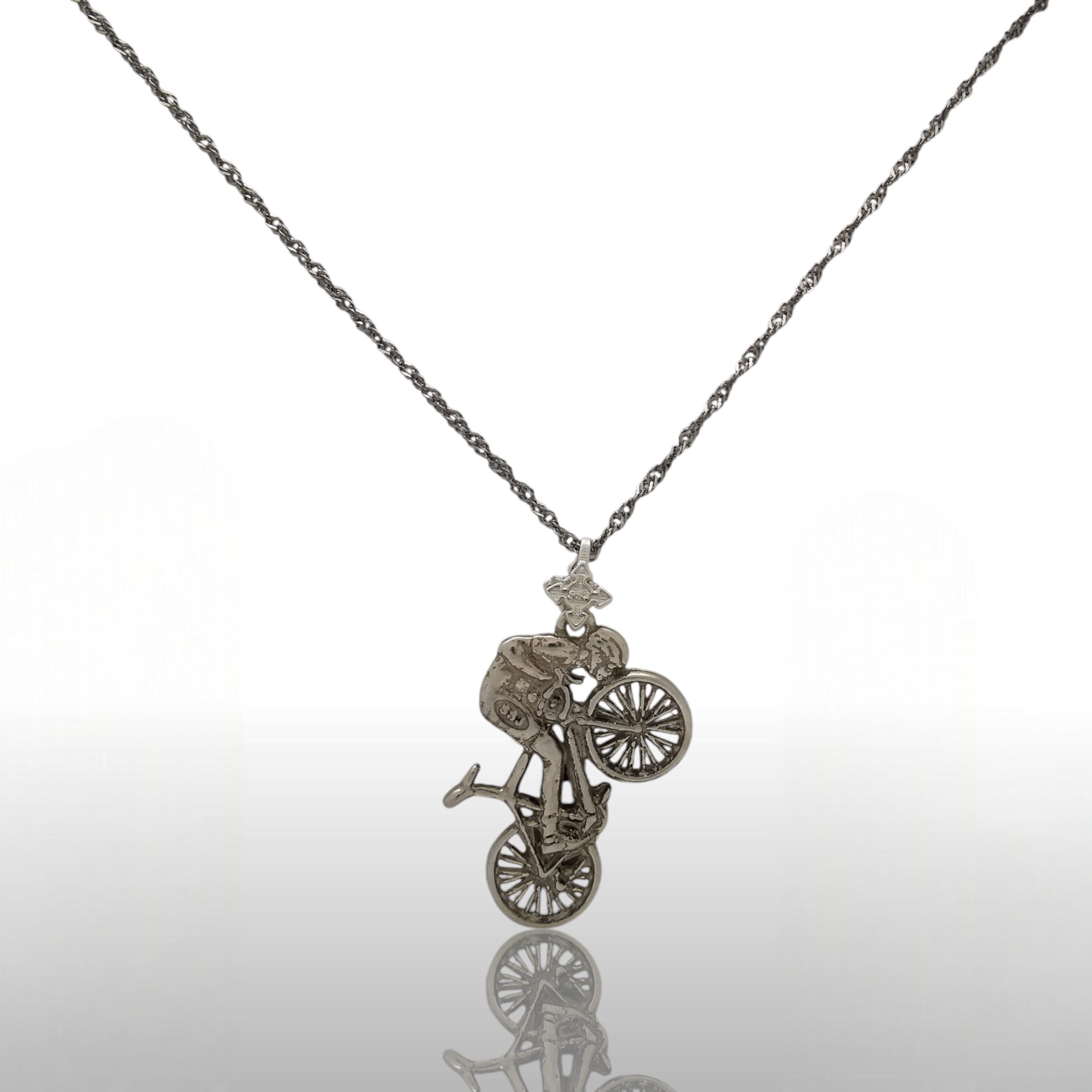 Cycling Jewelry Pendant for Men – Classic 925 Sterling Silver Gift – Handcrafted Sports Necklace for Cyclists and Bike Riders – Necklace