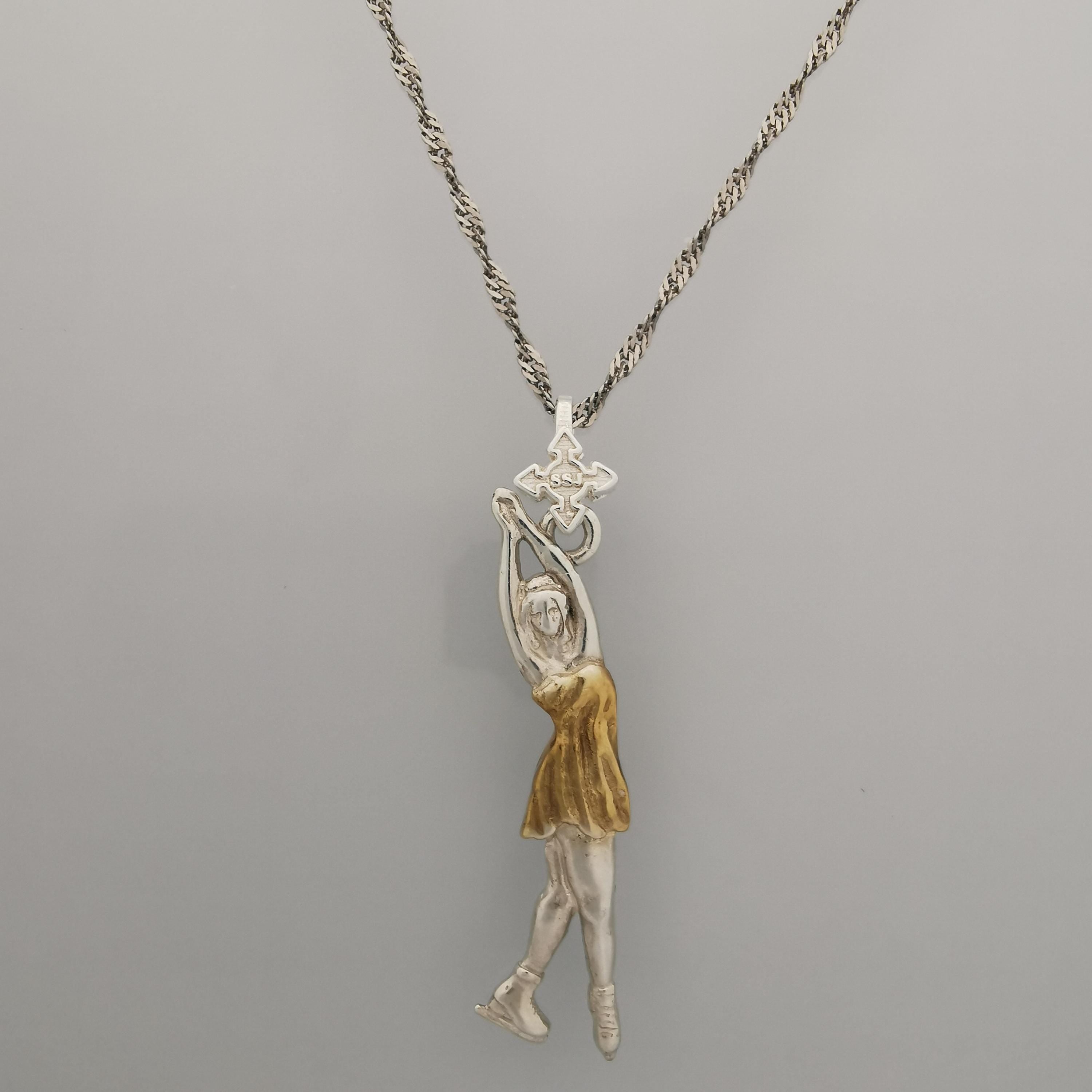 Figure Skating Jewelry Pendant for Girls  – 925 Silver with Partial Gold Plating Gift, Sports Charm for Skaters, Coaches & Fans – Necklace