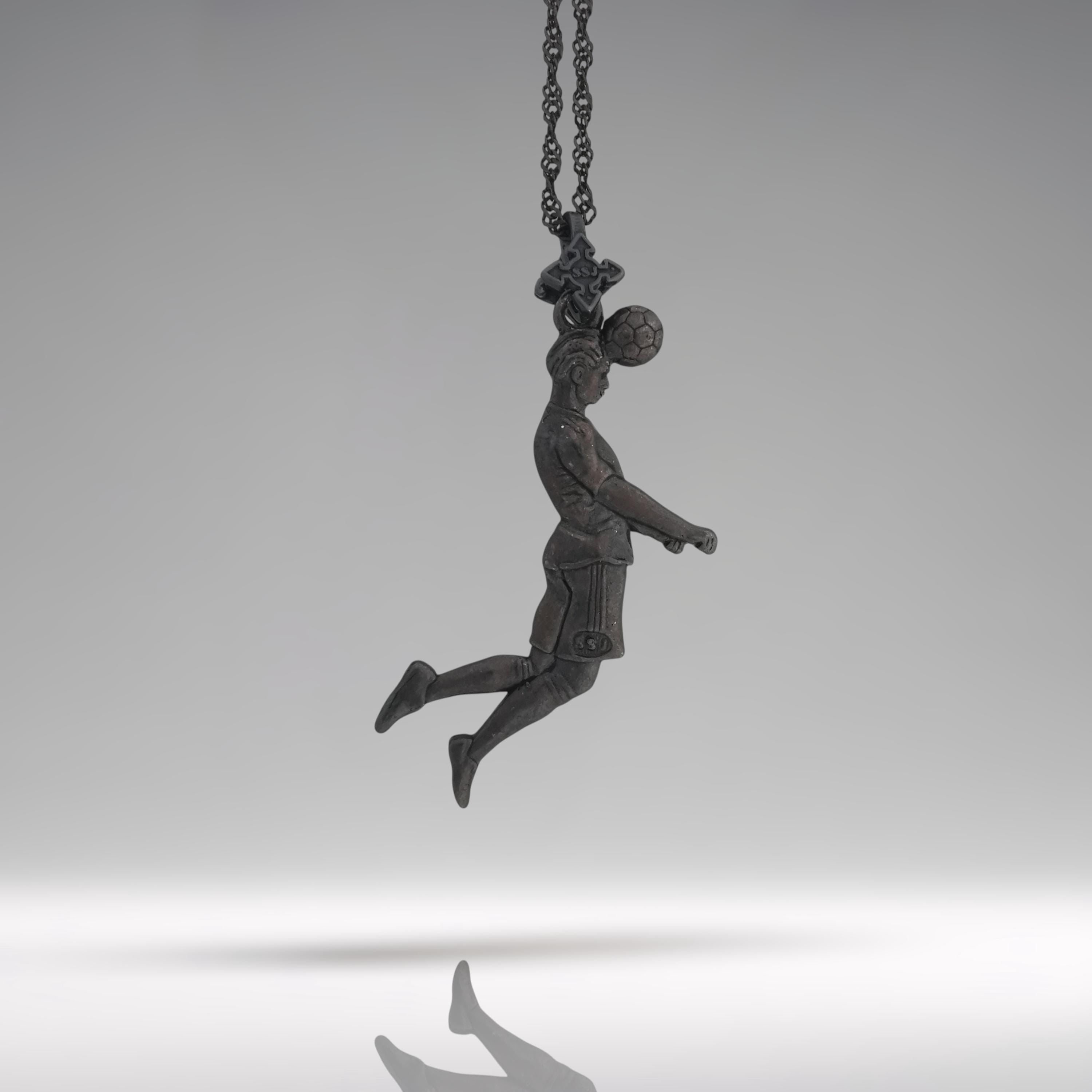 Football (Soccer) Jewelry Pendant for Men – Oxidized Black 925 Silver Gift – Header Shot Charm for Players – Necklace