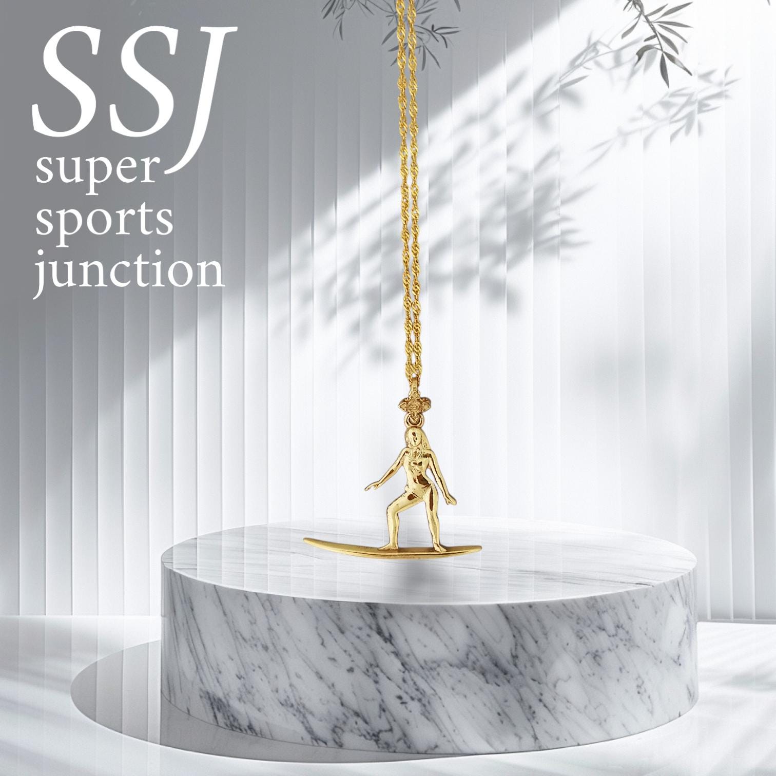 Surf Girl Pendant in Gold – 925 Silver Necklace for Women – Coastal Chic Jewelry Gift for Surfers and Beach Lovers