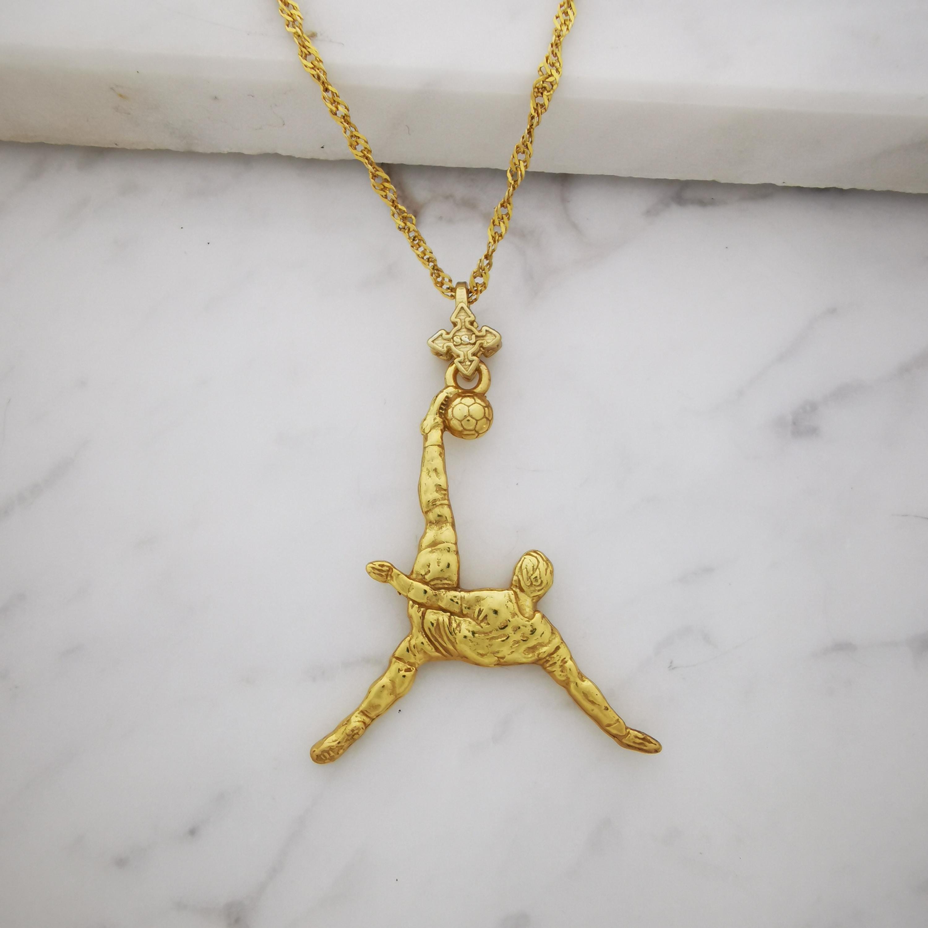 Football (Soccer) Jewelry Pendant for Men – Gold-Plated 925 Silver Gift – Bicycle Kick Sport Charm – Necklace