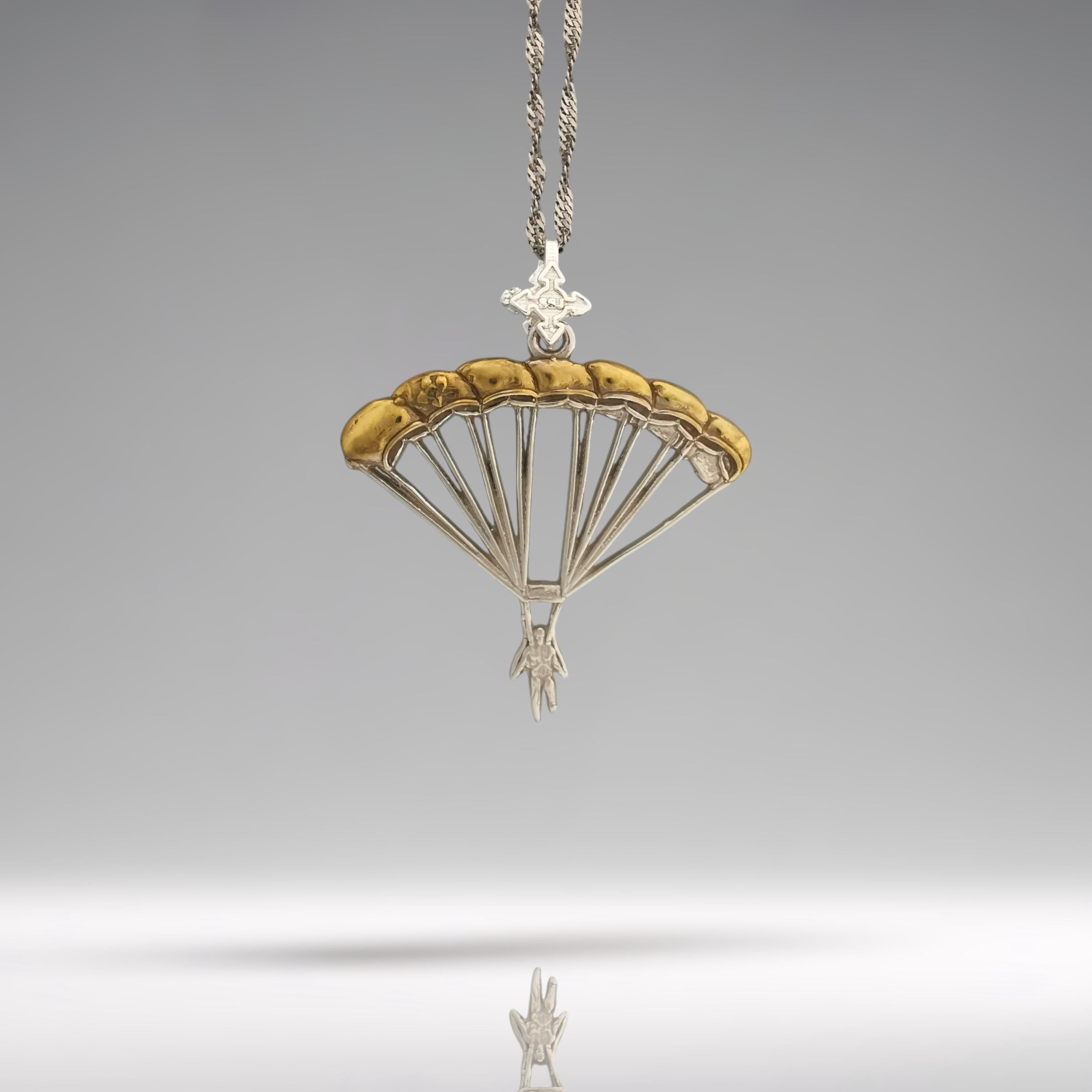 Skydiving Jewelry Pendant for Men and Women – 925 Silver with Partial Gold Plating Gift – Handcrafted Sports Charm – Necklace