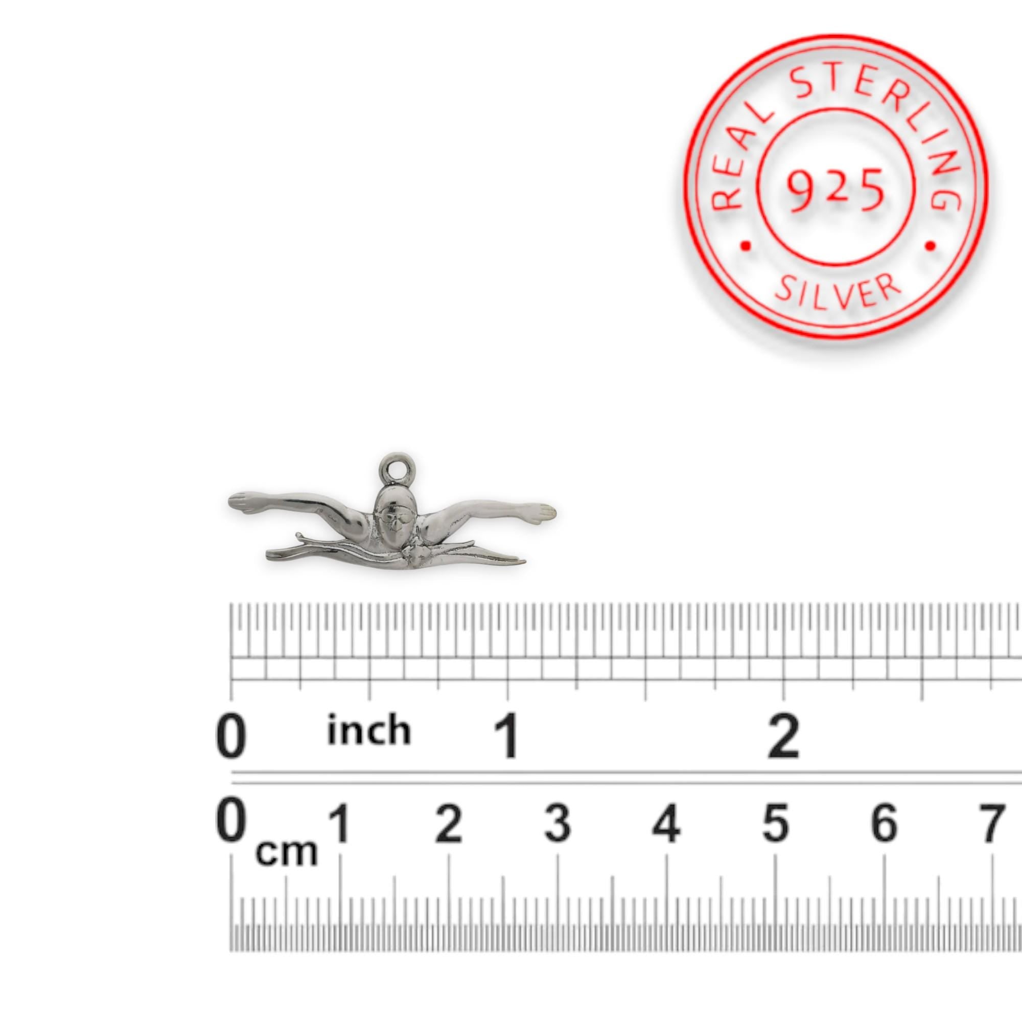 Swimming Jewelry Pendant for Men and Teen Boys – Classic 925 Silver Gift – Sports Accessory for Butterfly Stroke Swimmers – Necklace