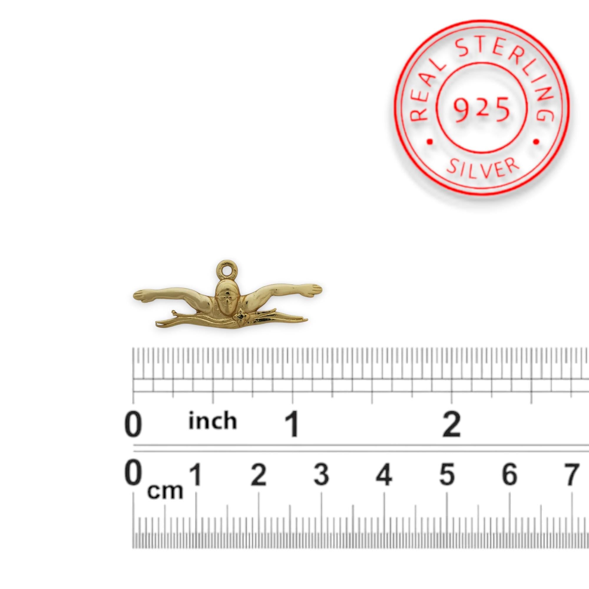 Swimming Jewelry Pendant for Men and Teen Boys – Gold-Plated 925 Silver Gift – Sports Accessory for Butterfly Stroke Swimmers – Necklace