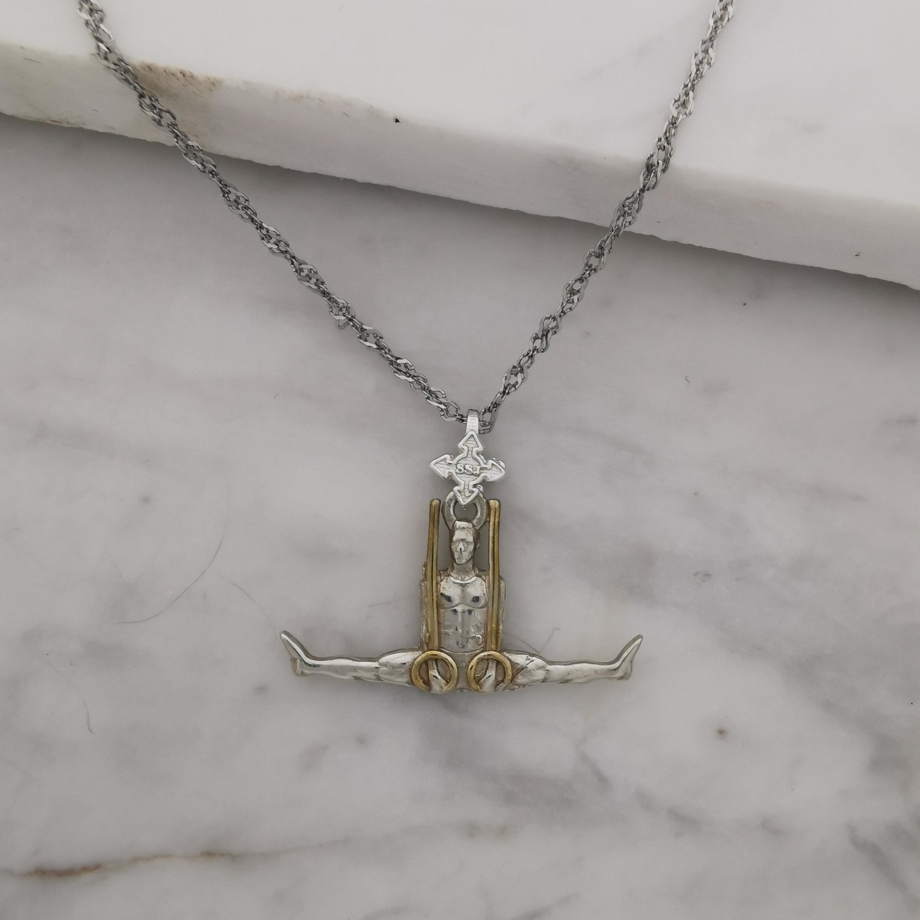 Artistic Gymnastics Jewelry Pendant for Men – 925 Silver with Partial Gold Plating Handcrafted Sport Charm for Strength & Precision Necklace