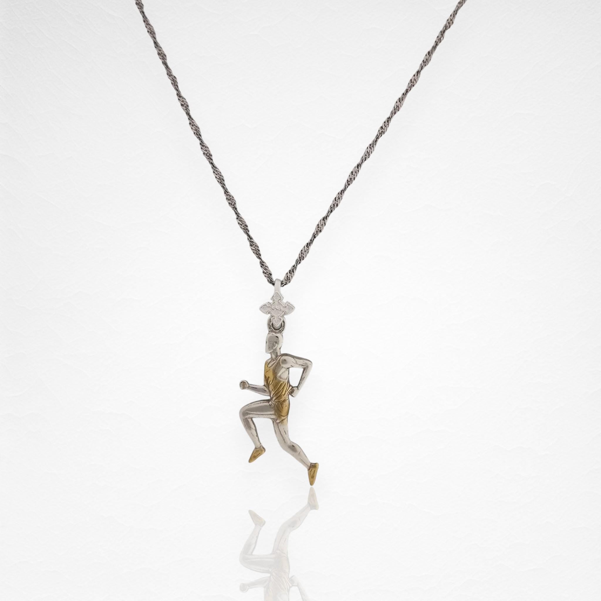 Running Jewelry Pendant for Men – 925 Silver with Partial Gold Plating Gift, Handcrafted Charm for Joggers & Track Athletes, Sports Necklace