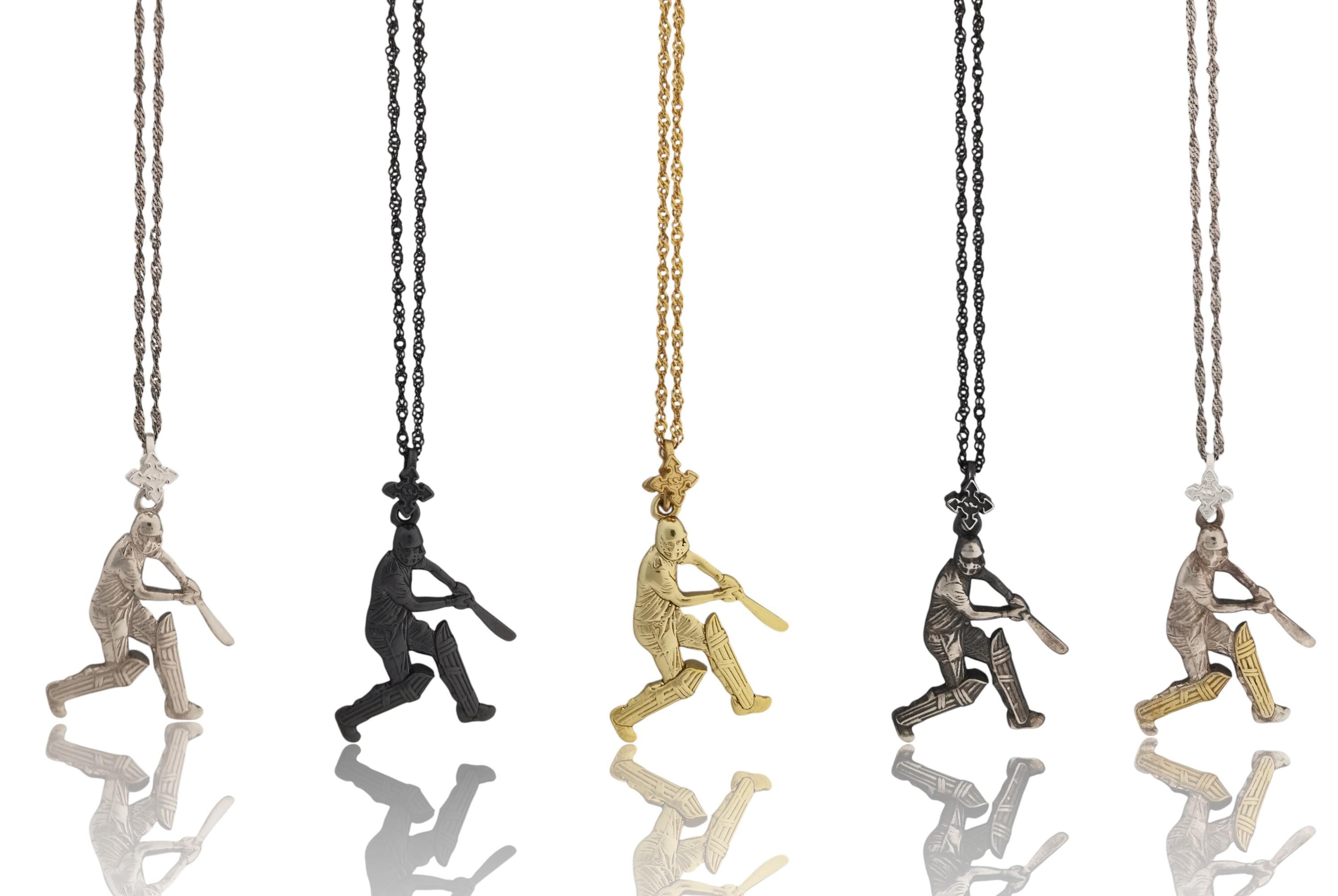 Cricket Jewelry Pendant for Men – Vintage Style 925 Silver Gift – Antique Sports Accessory for Cricketers and Game Lovers – Necklace