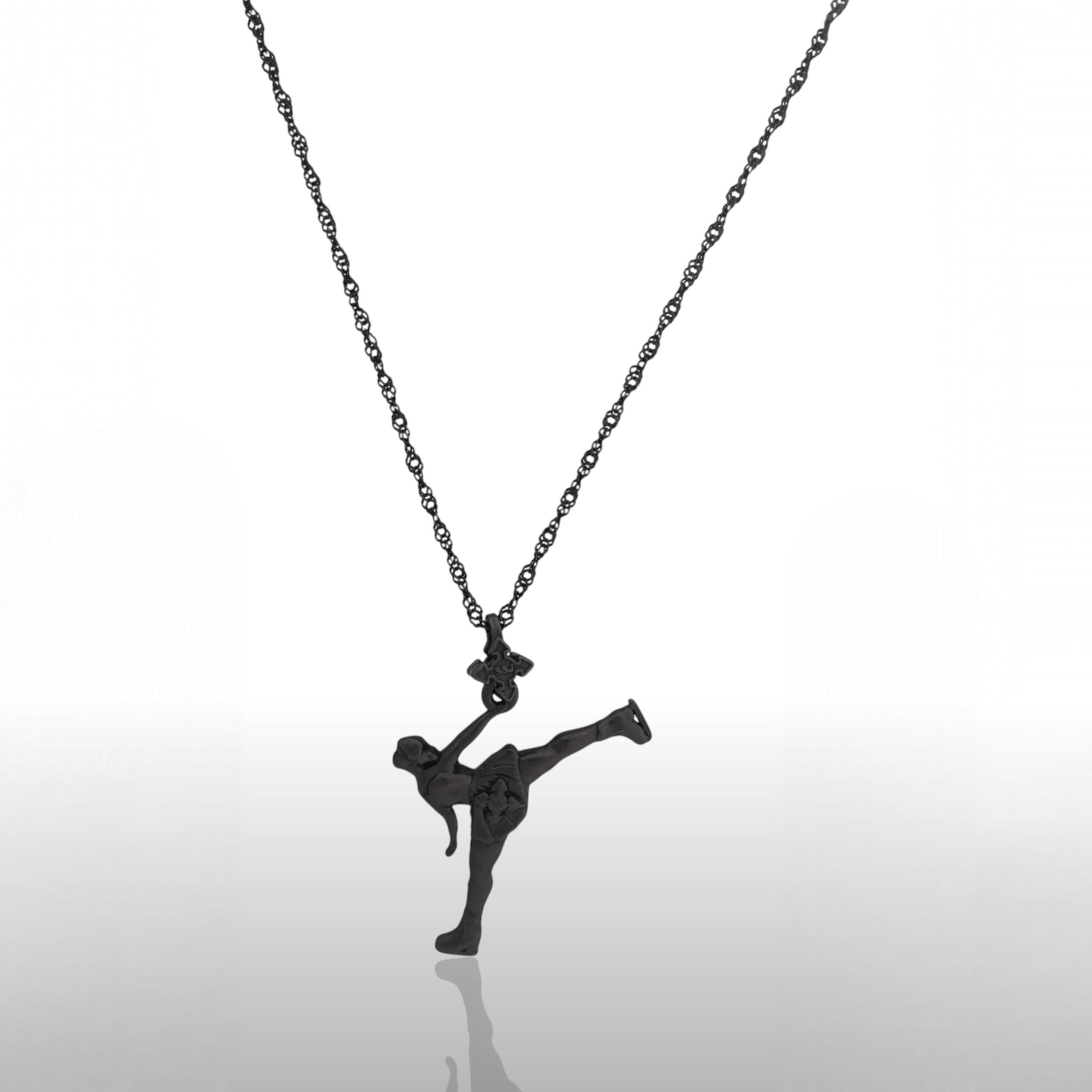 Figure Skating Jewelry Pendant for Women – Oxidized Black 925 Silver Gift – Handcrafted Sports Accessory for Teens – Necklace