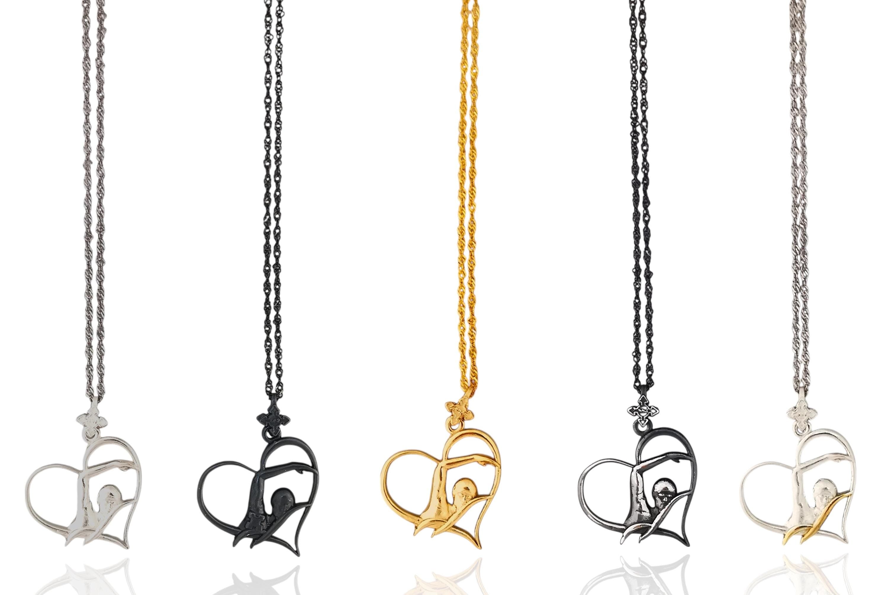 Swimmer Heart Jewelry Pendant for Women & Girls – Gold-Plated 925 Silver Pendant – Sporty Gift for Swimmers and Aquatic Lovers Necklace