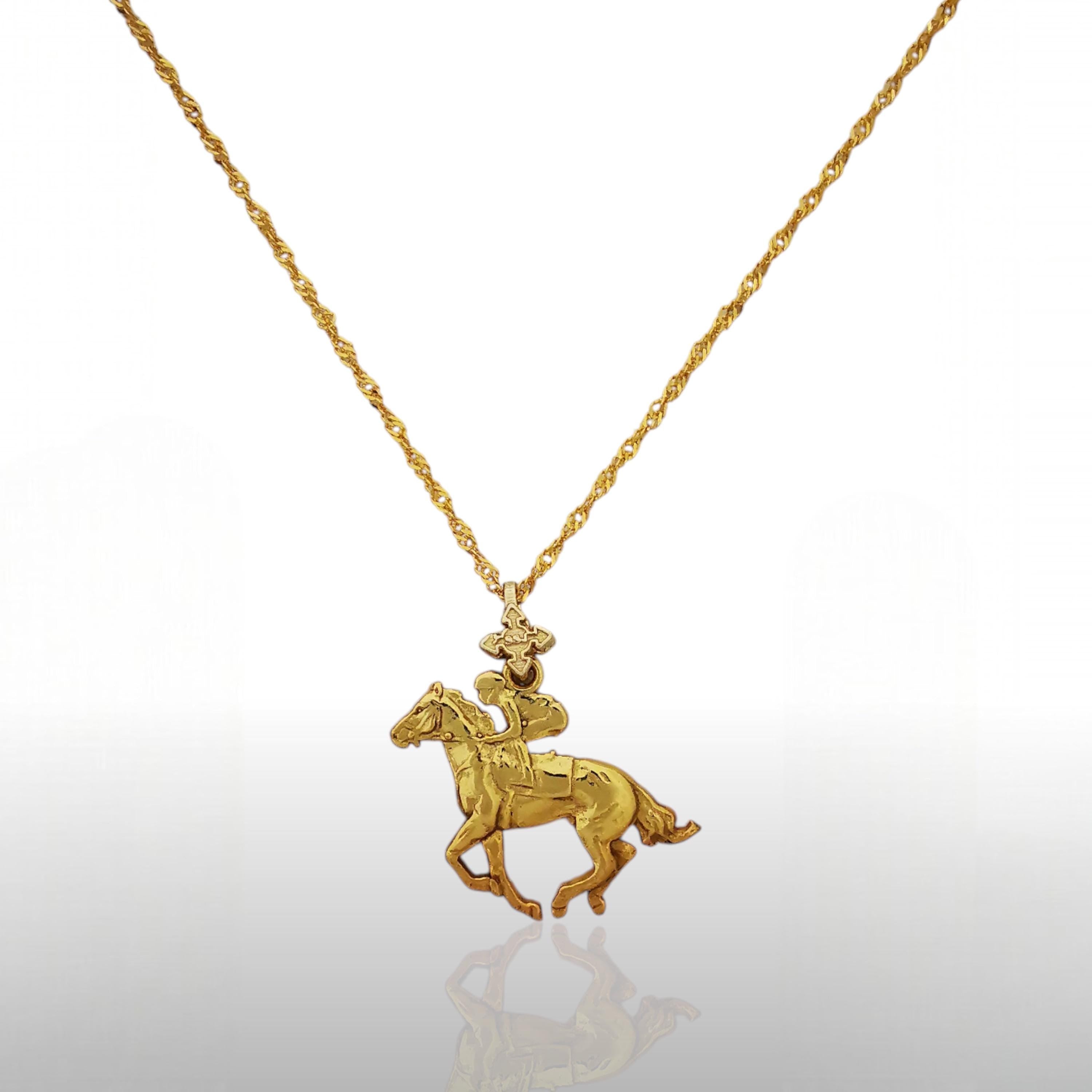 Horse Riding Pendant for Men – Gold-Plated 925 Silver Equestrian Jewelry – Gift for Rider, Coach or Athlete - Necklace