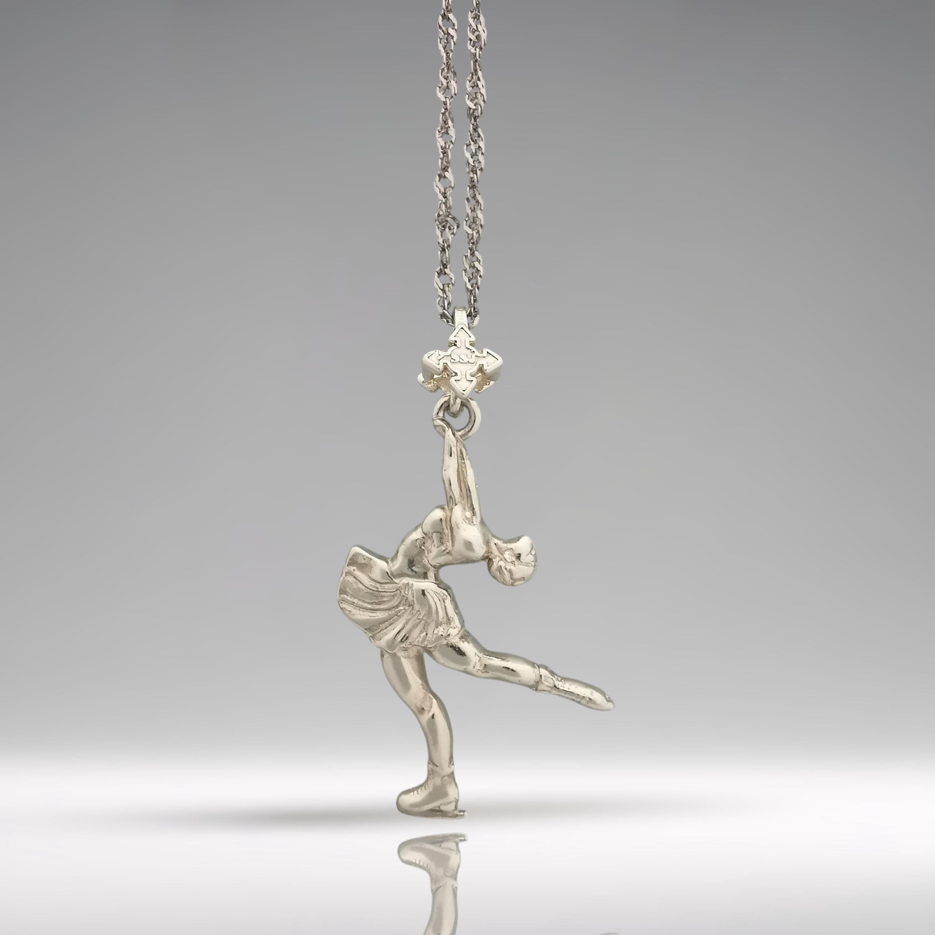 Figure Skating Jewelry Pendant for Women – Classic Silver 925 Gift – Handcrafted Sport Charm for Ladies on Ice – Necklace