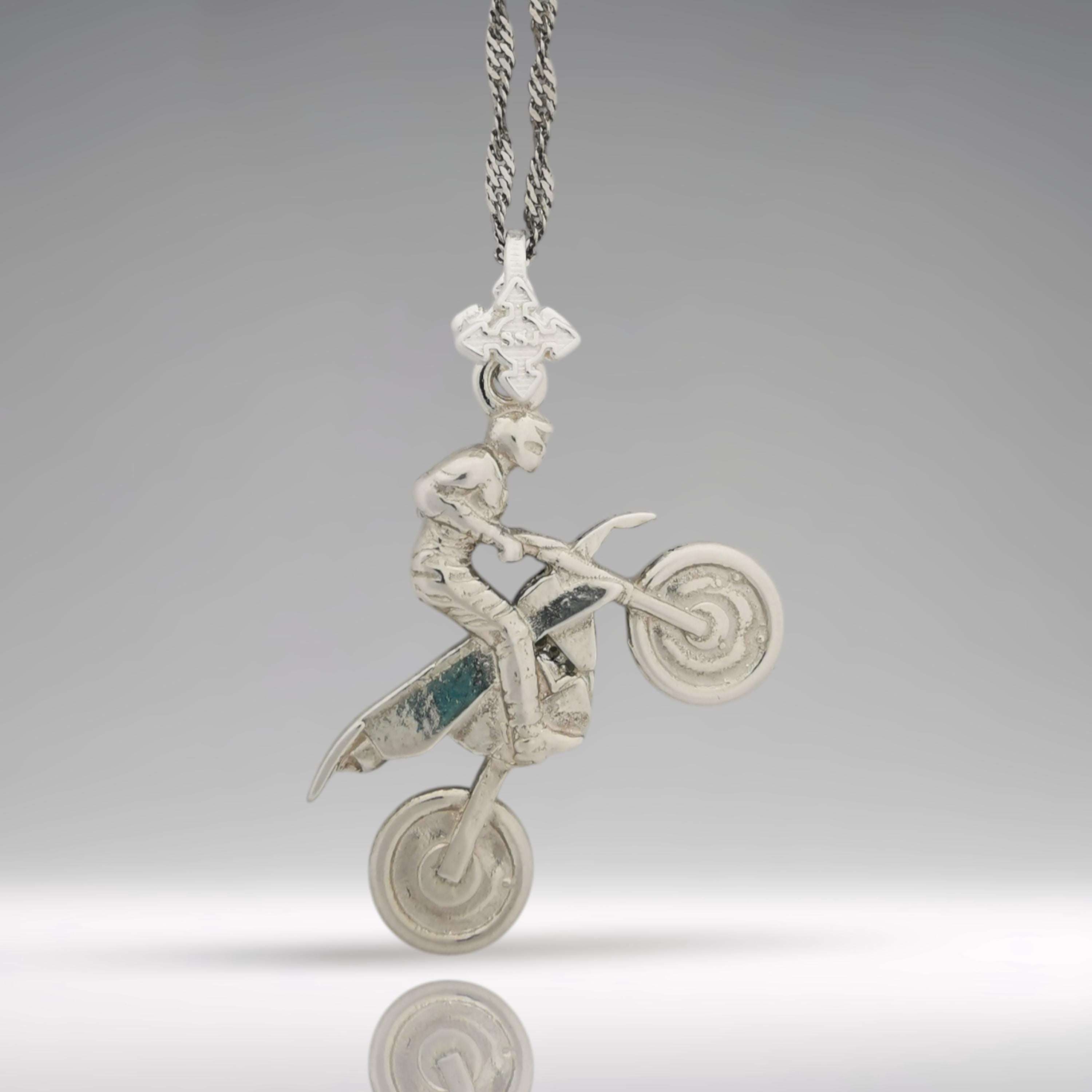 Motocross Jewelry for Men – Classic 925 Silver Sports Pendant – Gift for MX Riders, Racers, or Motorsport Fans Necklace