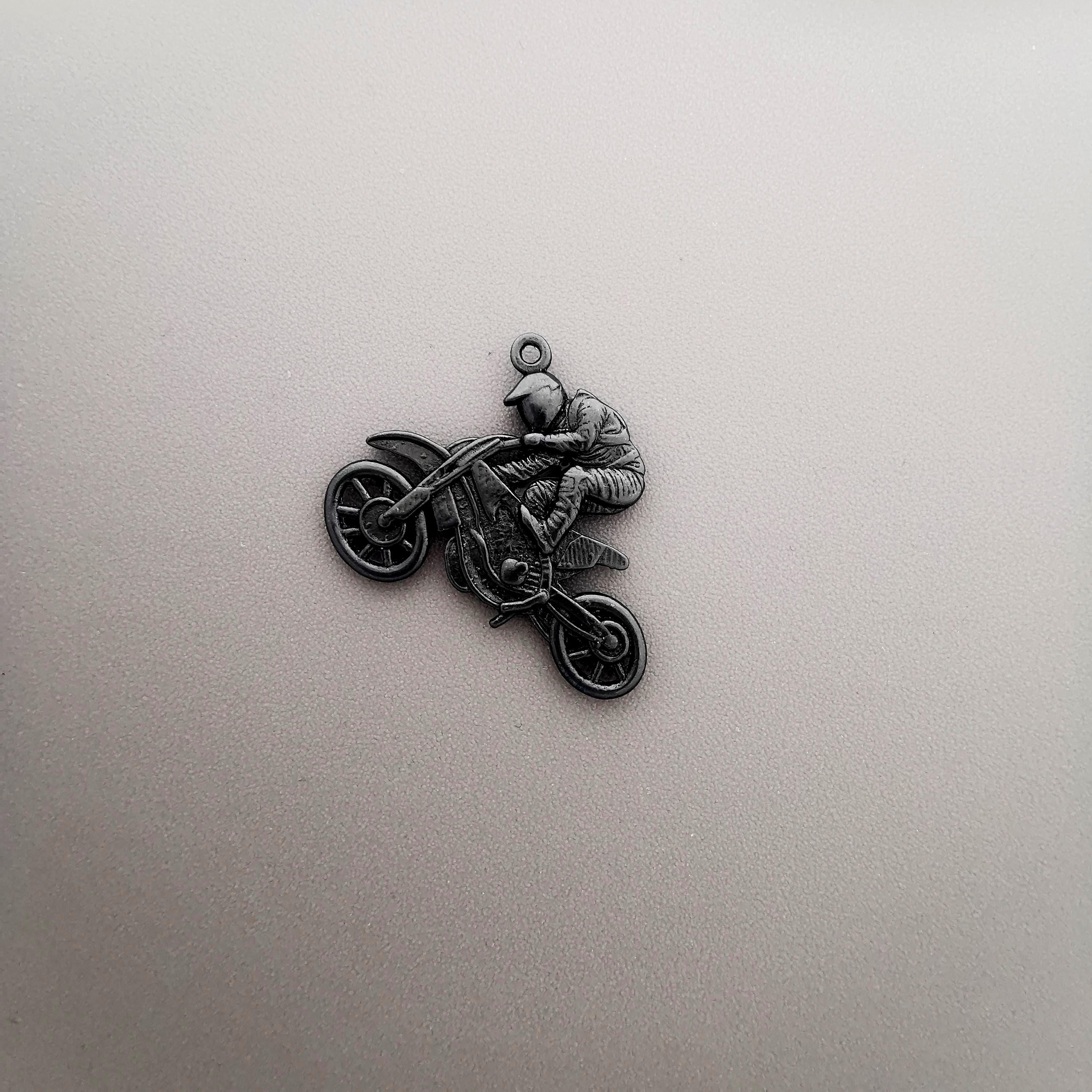 Motocross Pendant for Men – Oxidized 925 Silver Necklace Charm – Gift for Riders, Fans or Teen Boys