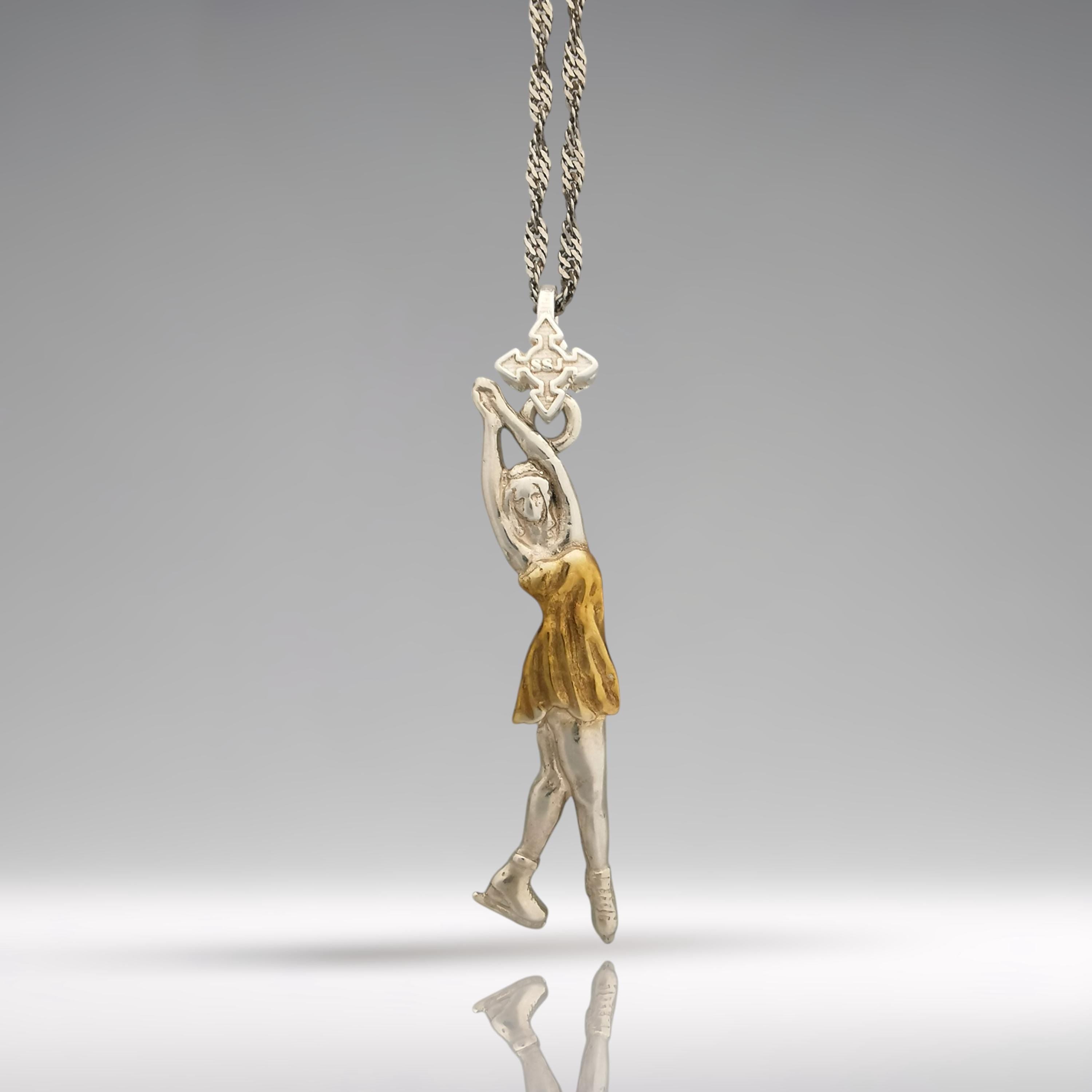 Figure Skating Jewelry Pendant for Girls  – 925 Silver with Partial Gold Plating Gift, Sports Charm for Skaters, Coaches & Fans – Necklace