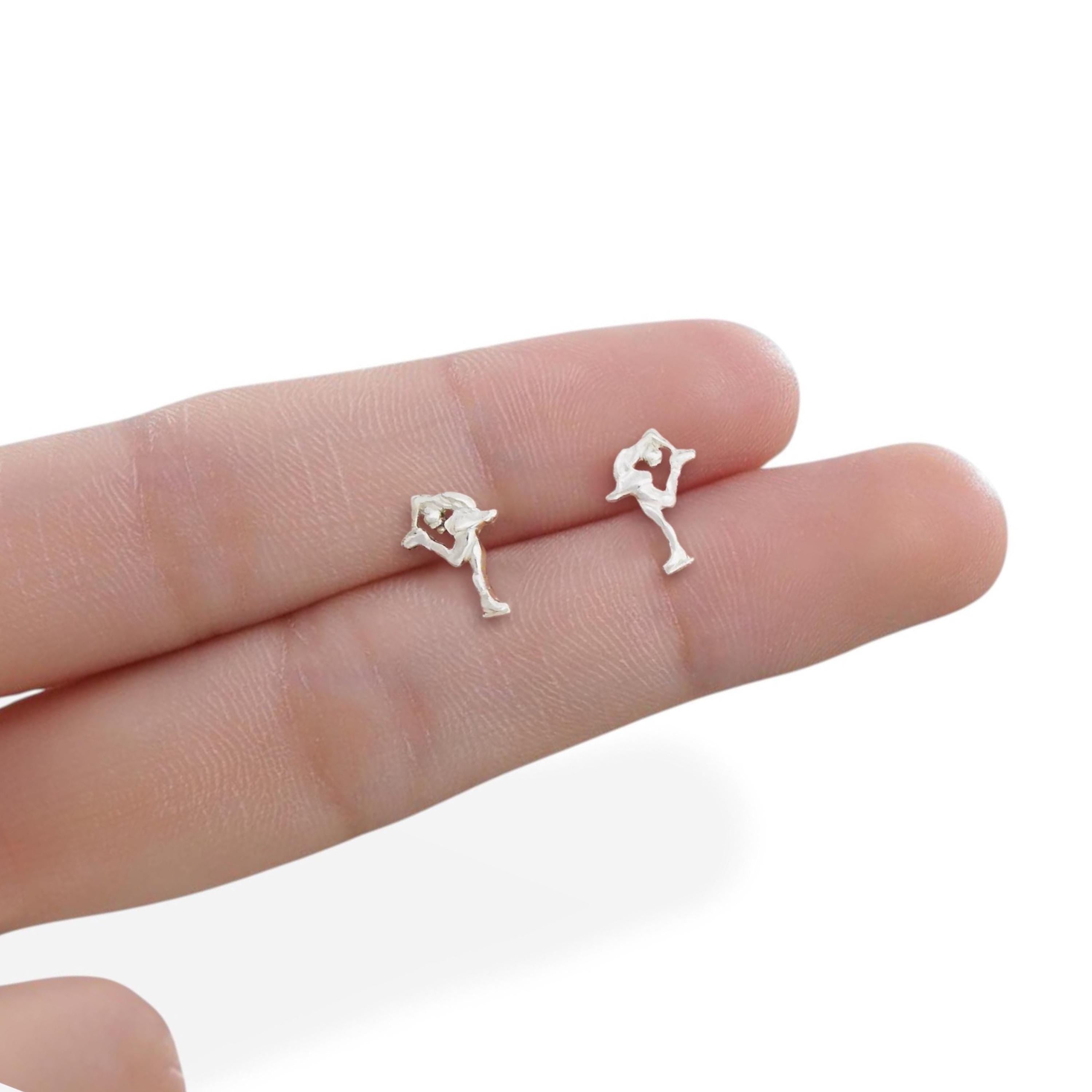 Figure Skating Stud Earrings – Minimalist 925 Sterling Silver Jewelry for Women, Gift for Skater, Coach or Athlete, Small Sports Earrings