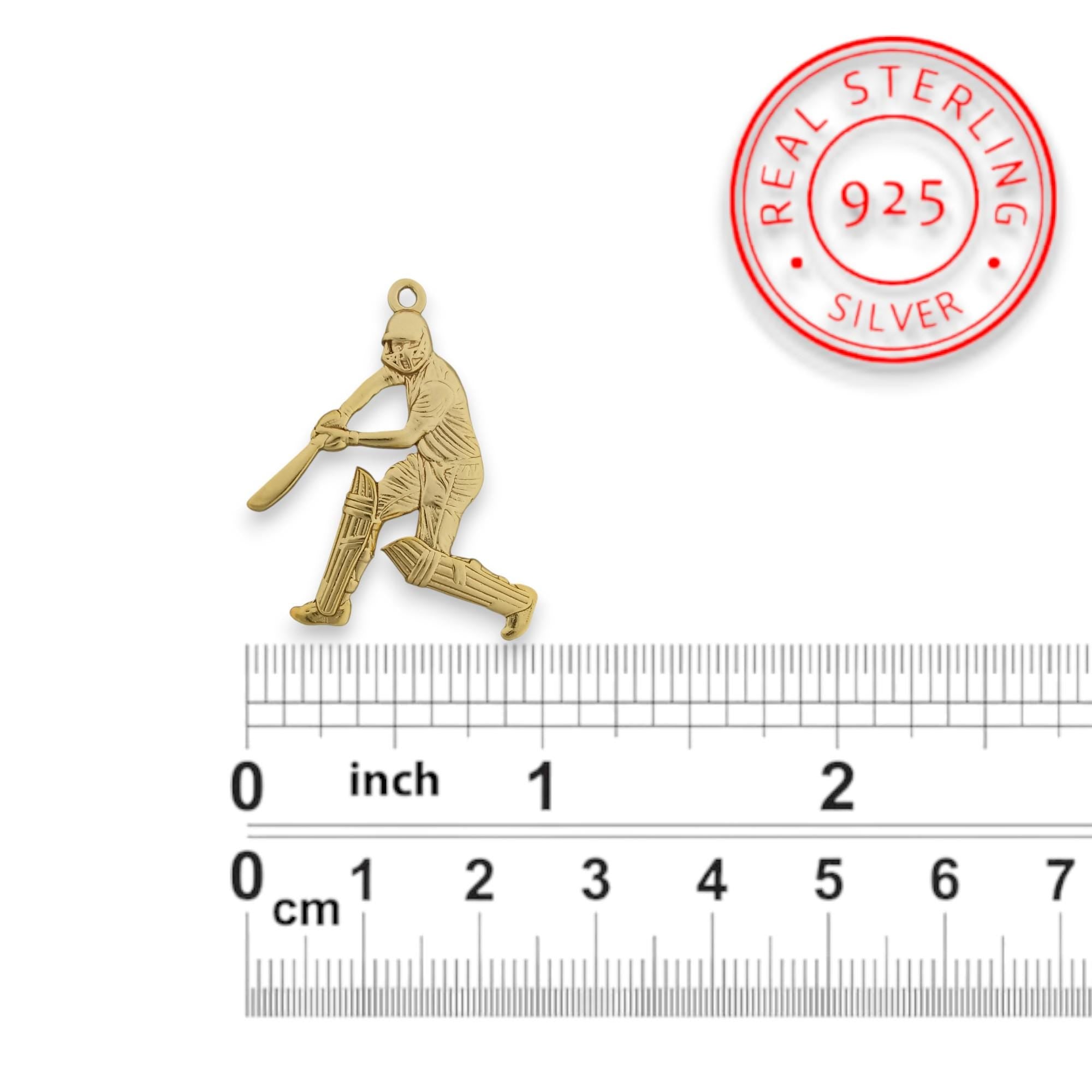 Cricket Jewelry Pendant for Men – Gold-Plated 925 Silver Gift – Sports Accessory for Cricketers, Coaches and Fans – Necklace