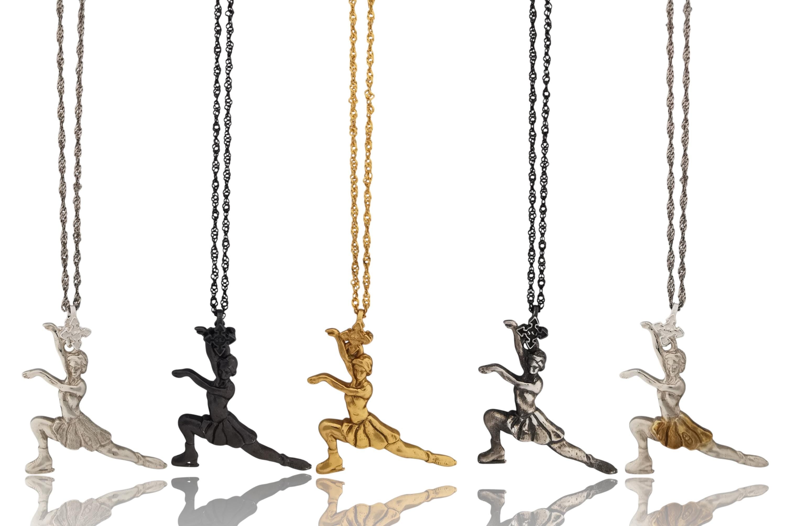 Figure Skating Pendant for Women – Gold-Plated 925 Silver Jewelry Gift – Sports Charm for Skaters & Fans – Necklace