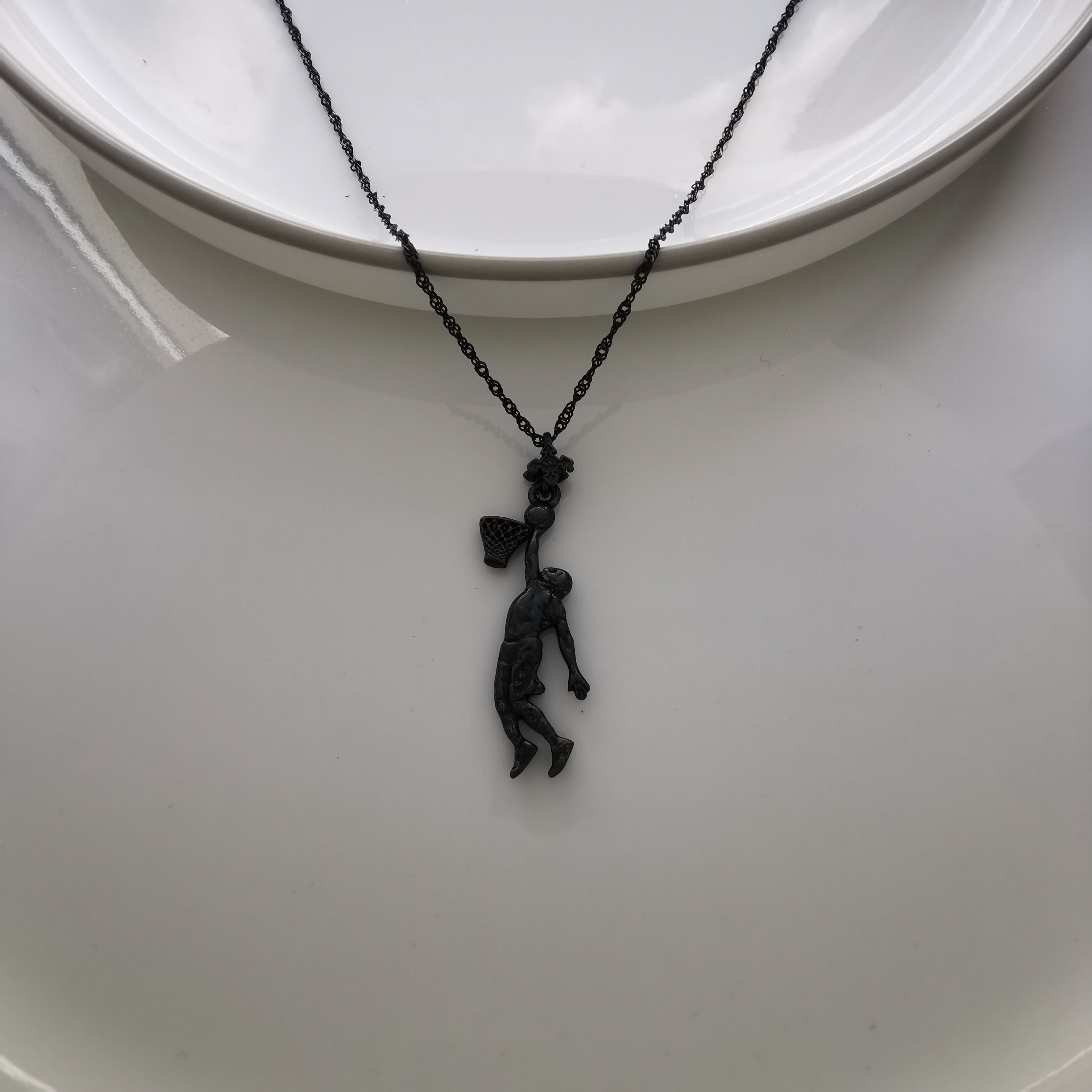 Basketball Dunk Pendant for Men – Oxidized Black 925 Silver Jewelry Gift for Players, Coaches & Fans – Sports Necklace