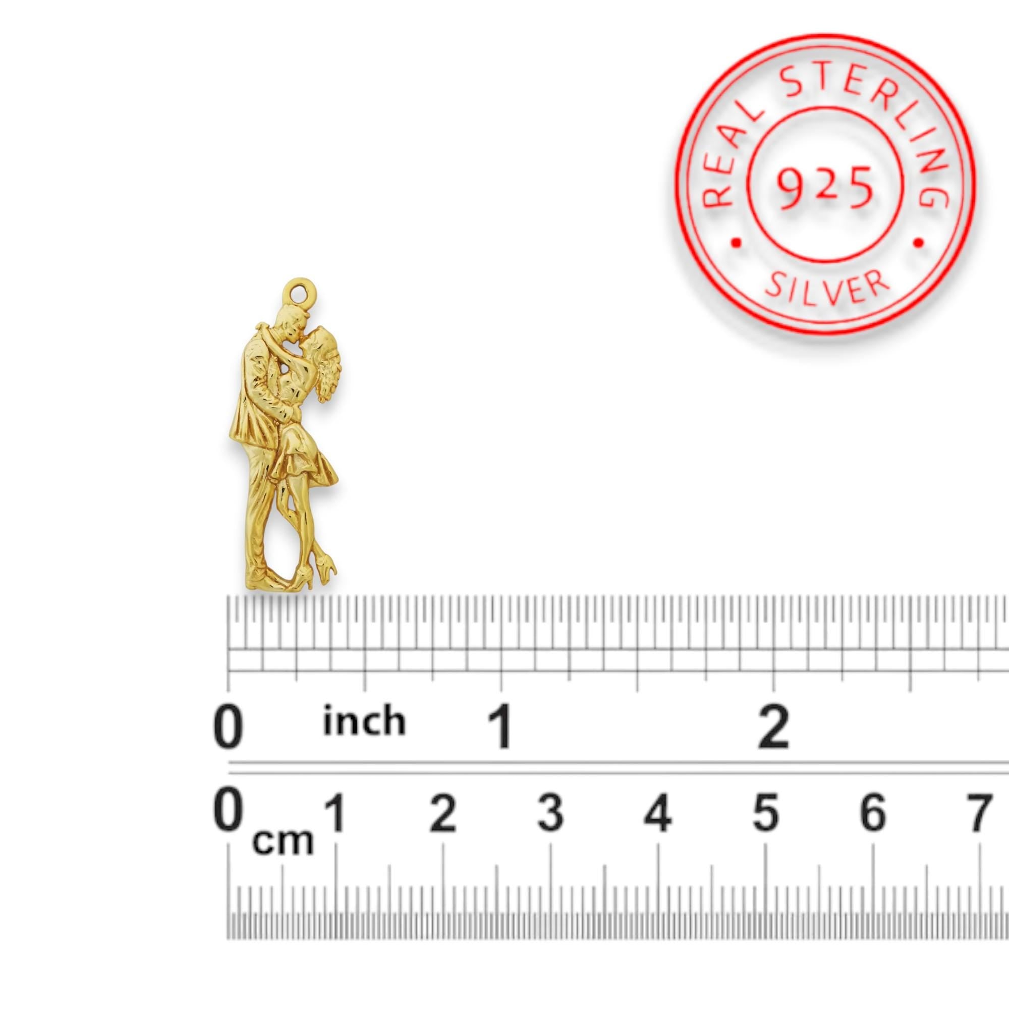 Gold Tango Necklace – Latin Dance Pendant for Her, 925 Silver with Gold Plating, Romantic Gift, Elegant Couple Jewelry