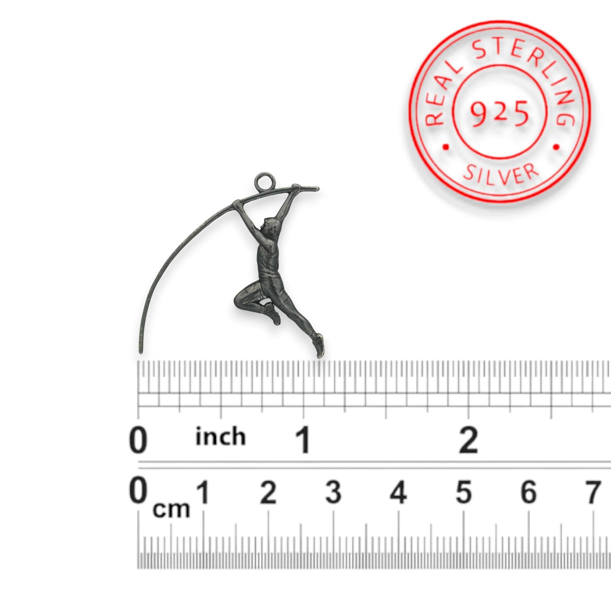 Pole Vault Pendant for Men – Black Oxidized 925 Silver Jewelry – Track and Field Necklace Gift for Athlete, Coach or Vaulting Champion