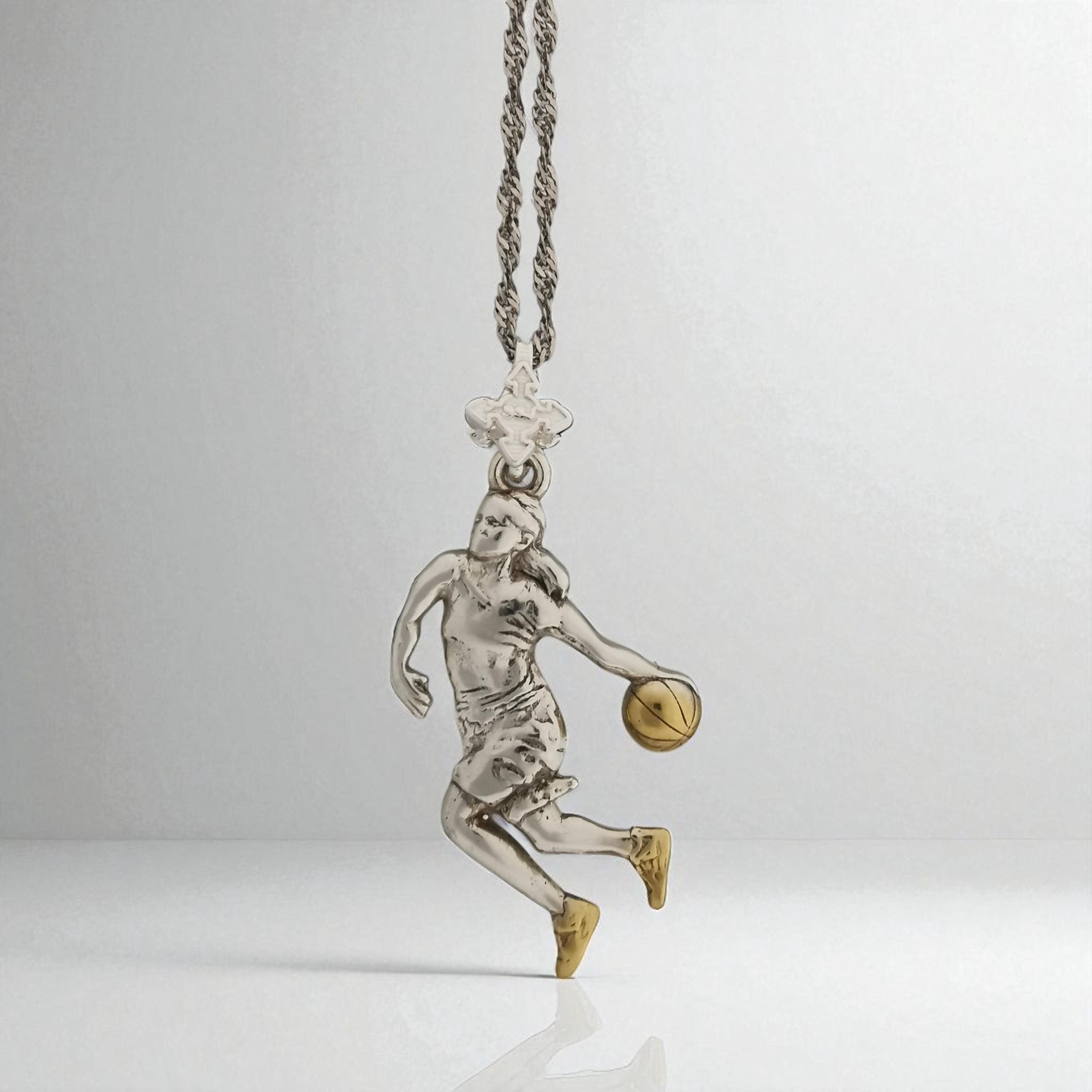 Basketball Pendant for Women and Girls – 925 Silver with Partial Gold Plating Jewelry Gift – Sports Necklace