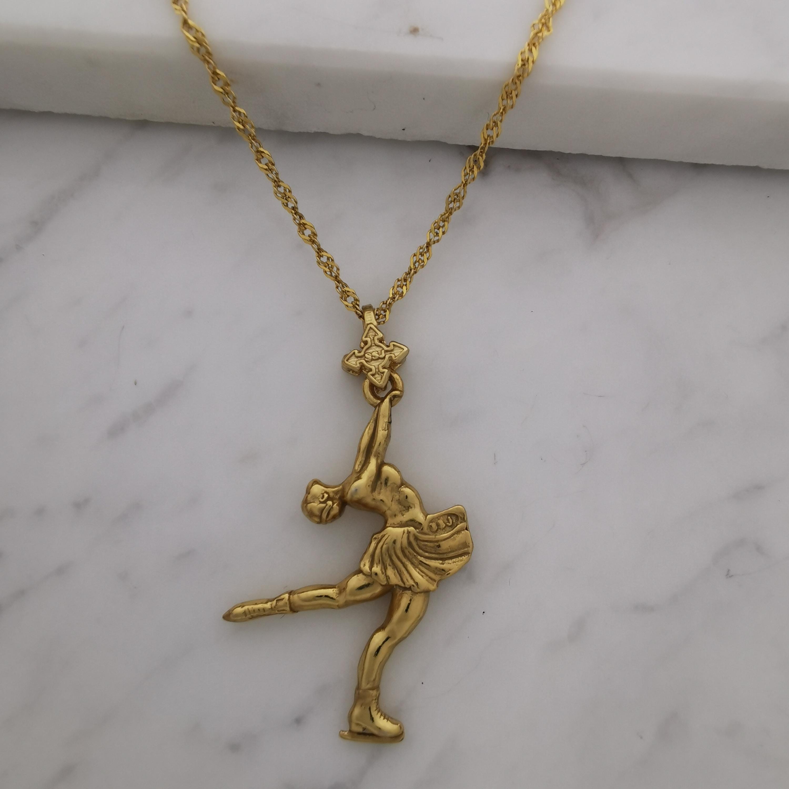 Figure Skating Jewelry Pendant for Women – Gold-Plated 925 Silver Gift – Handcrafted Sport Charm for Ladies on Ice – Necklace