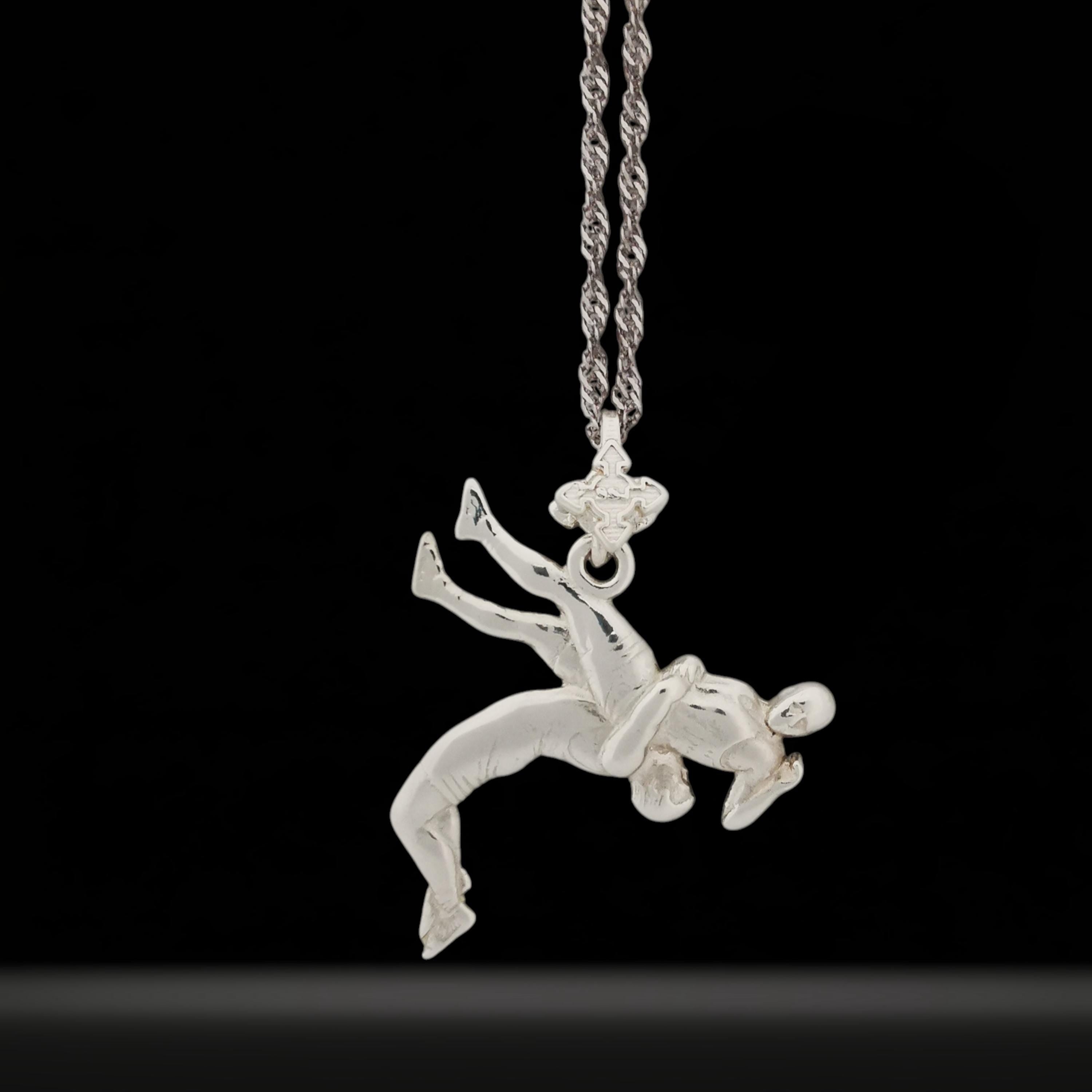 Wrestling Jewelry Pendant for Men – Classic Silver 925 Gift – Sports Accessory for Wrestlers and Grappling Fans – Necklace