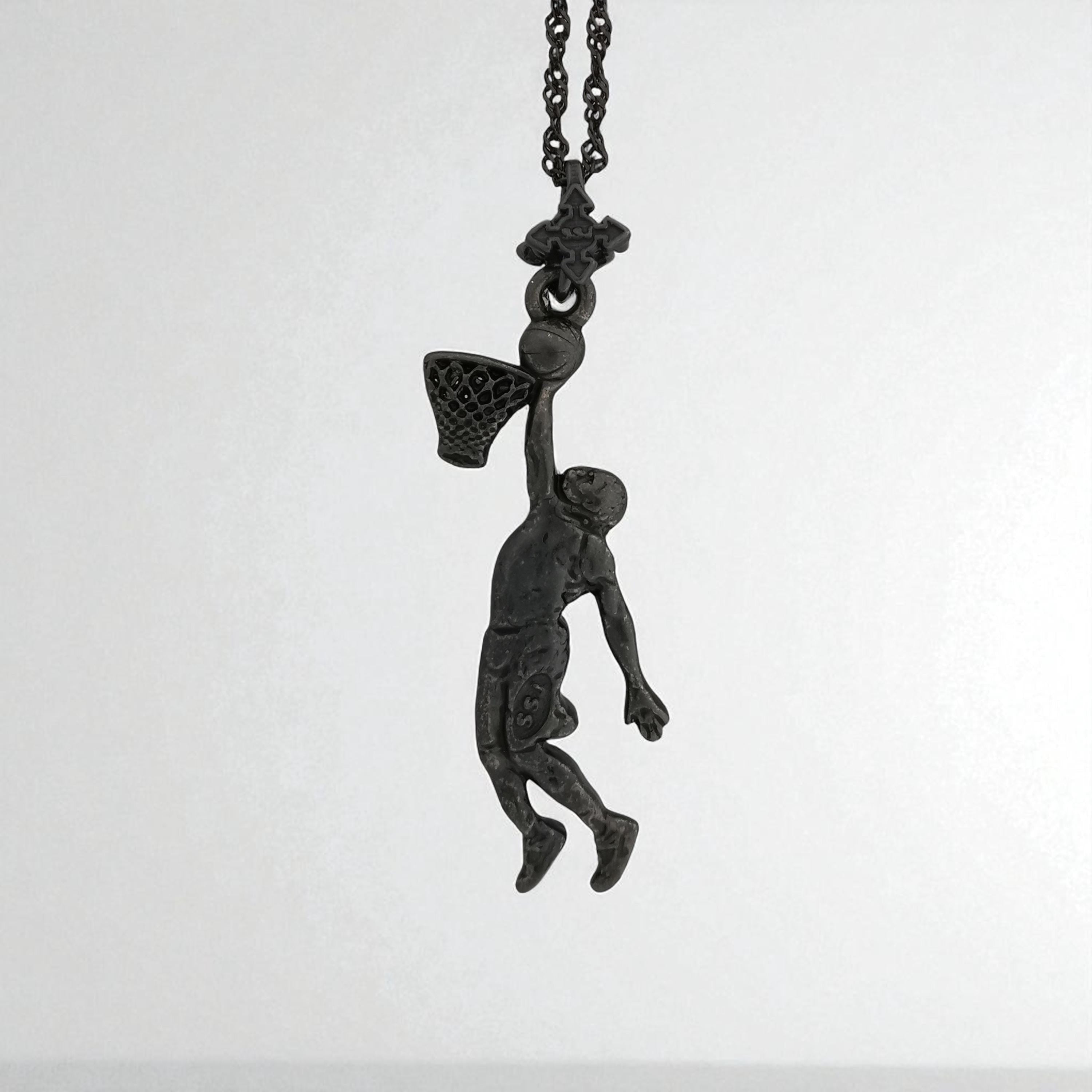 Basketball Dunk Pendant for Men – Oxidized Black 925 Silver Jewelry Gift for Players, Coaches & Fans – Sports Necklace