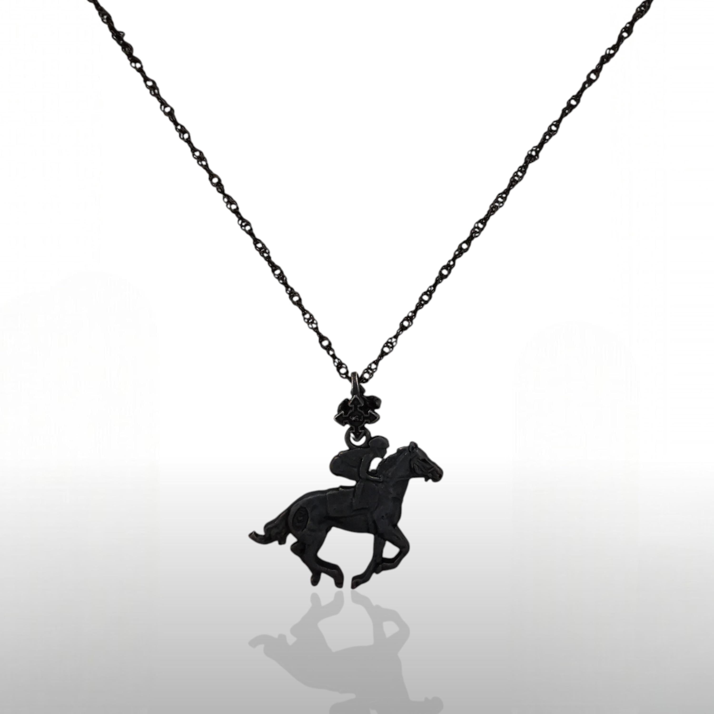 Horse Riding Jewelry Pendant for Men – Oxidized Black 925 Silver Gift – Bold Equestrian Sports Accessory for Riders – Necklace