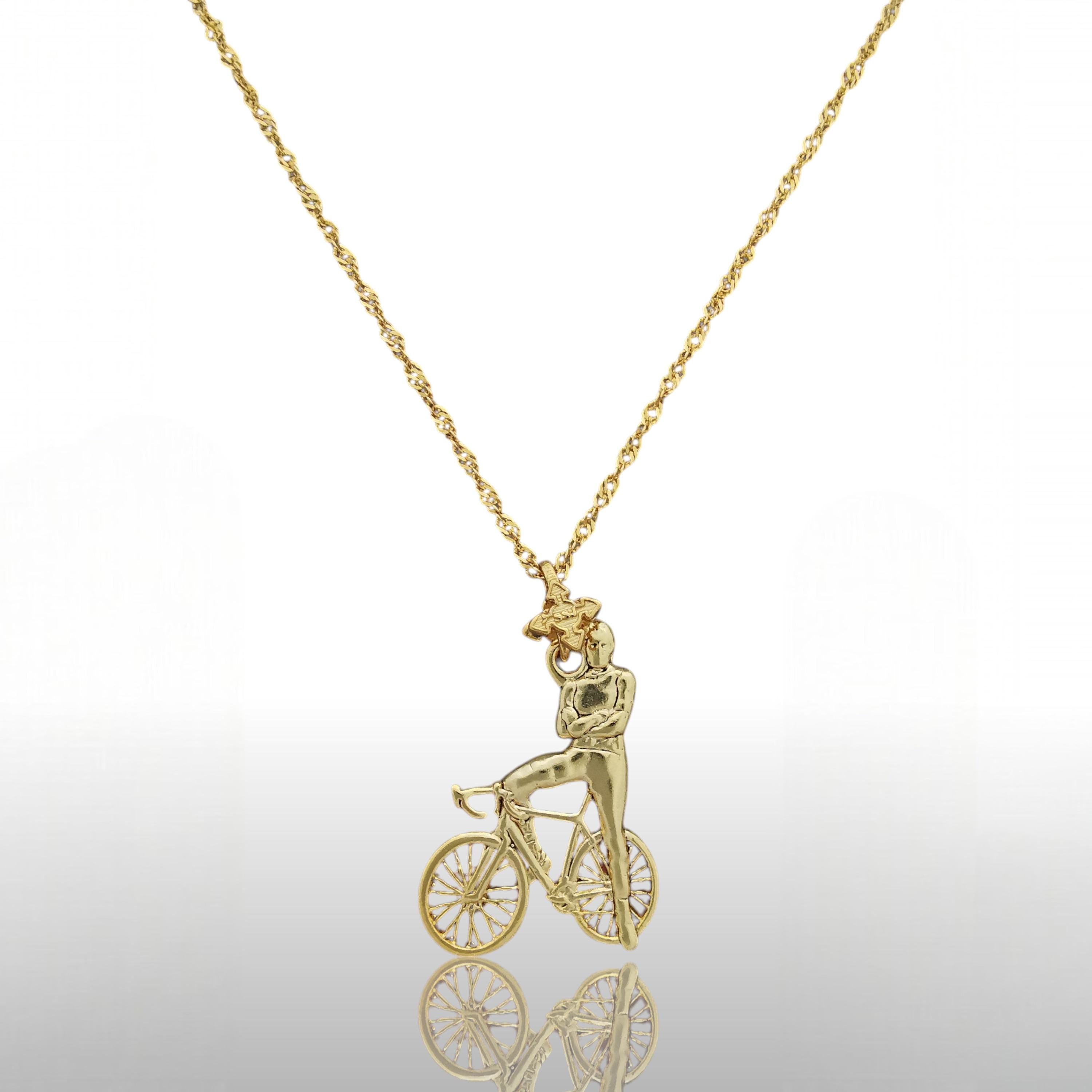 Cycling Jewelry Pendant for Men – Gold-Plated 925 Silver Gift – Sports Accessory for Cyclists and Bike Riders – Necklace
