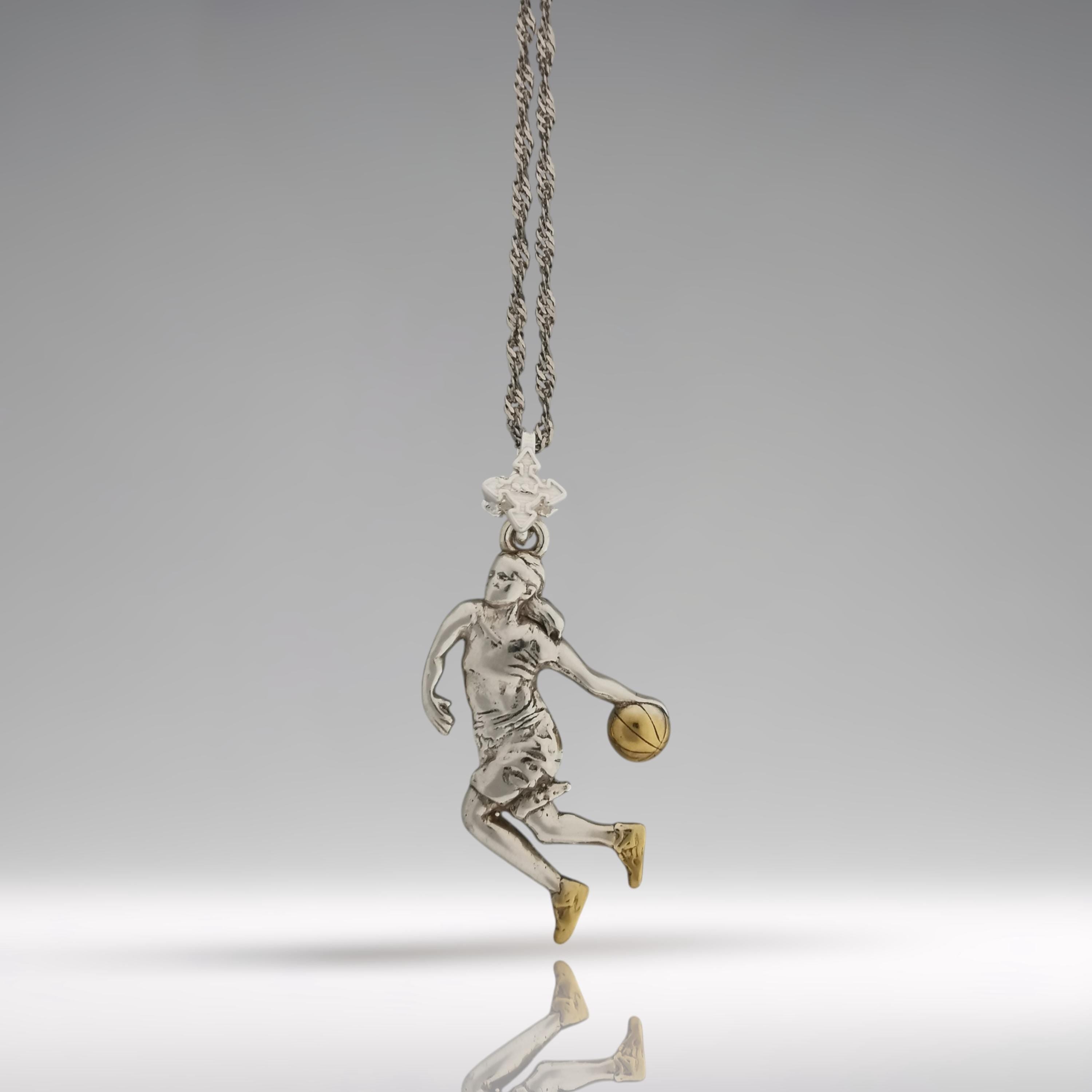 Basketball Pendant for Women and Girls – 925 Silver with Partial Gold Plating Jewelry Gift – Sports Necklace