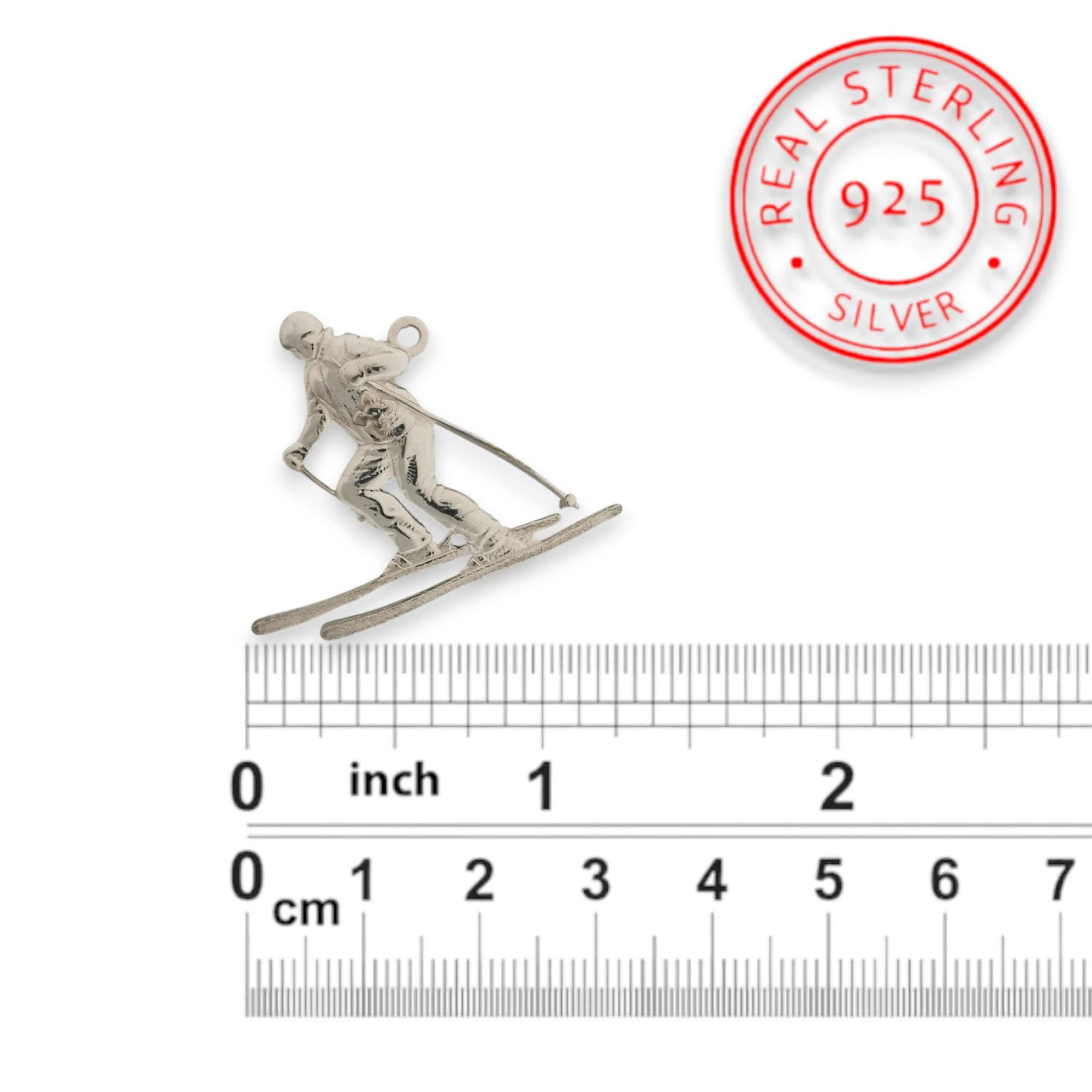 Skiing Jewelry Pendant for Women & Men – Classic Silver 925 Silver Sports Charm – Handcrafted Slalom and Freestyle Accessory – Necklace