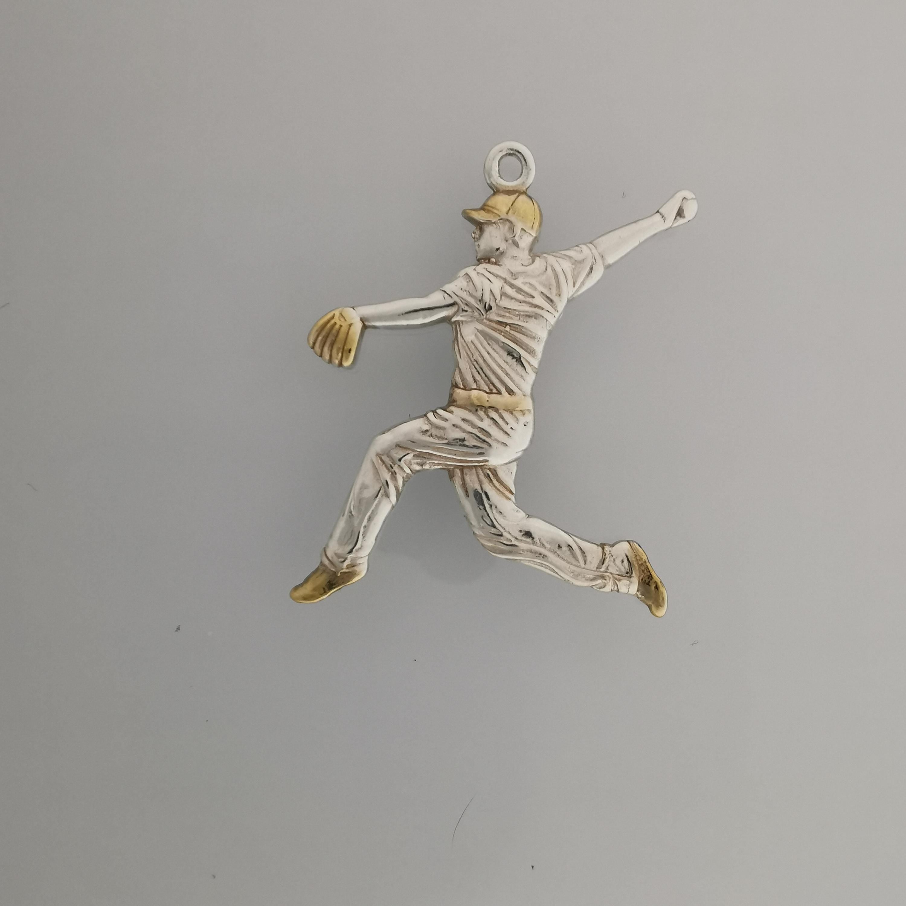 Baseball Jewelry Pendant for Men – 925 Silver with Partial Gold Plating – Handcrafted Sport Charm for Players & Pitchers – Necklace