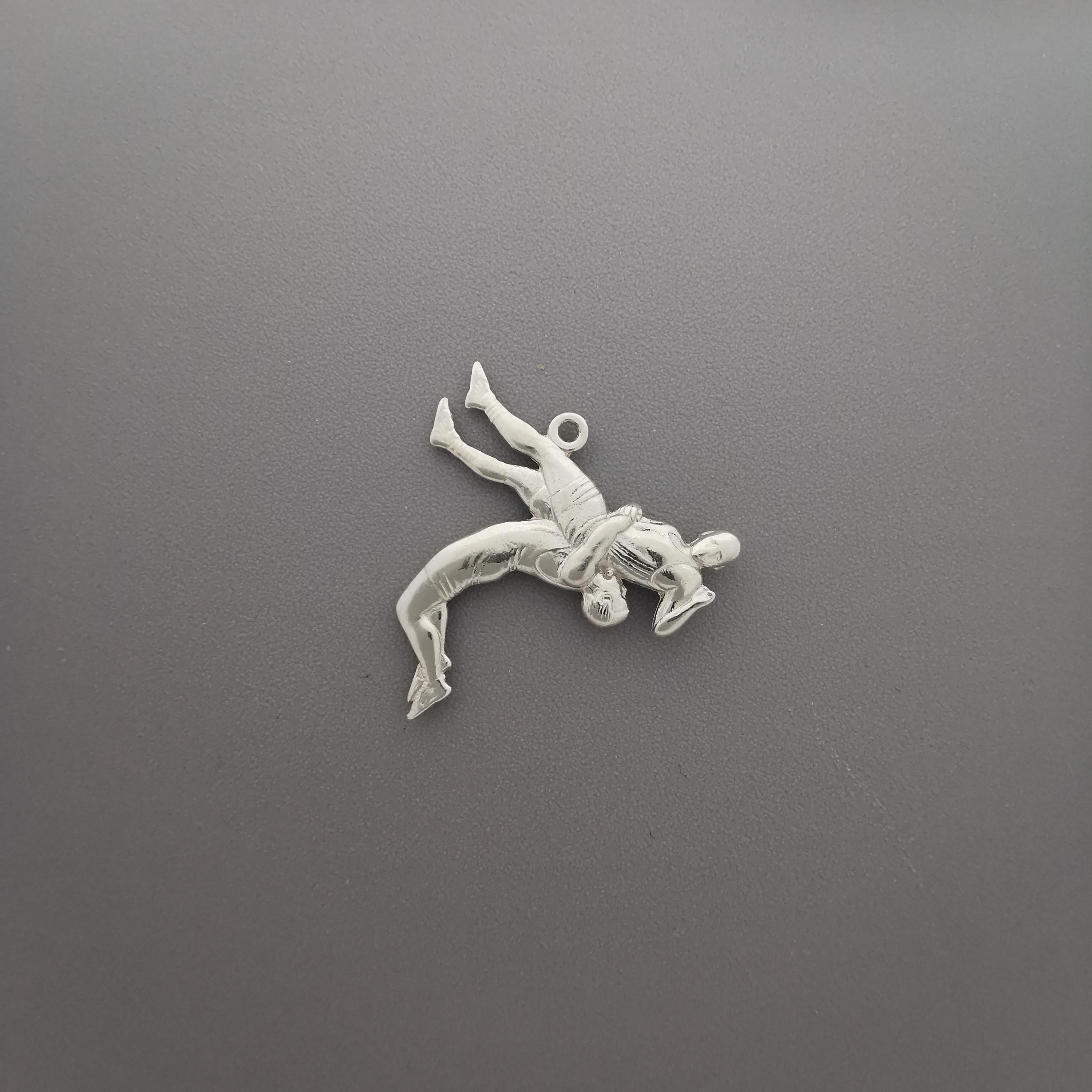 Wrestling Jewelry Pendant for Men – Classic Silver 925 Gift – Sports Accessory for Wrestlers and Grappling Fans – Necklace